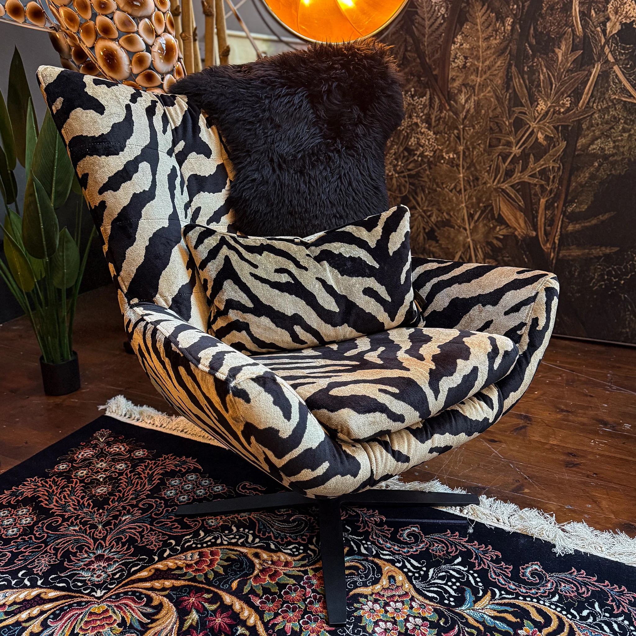 Austin Egg Chair in Zebra Cream Velvet - New - Image 3
