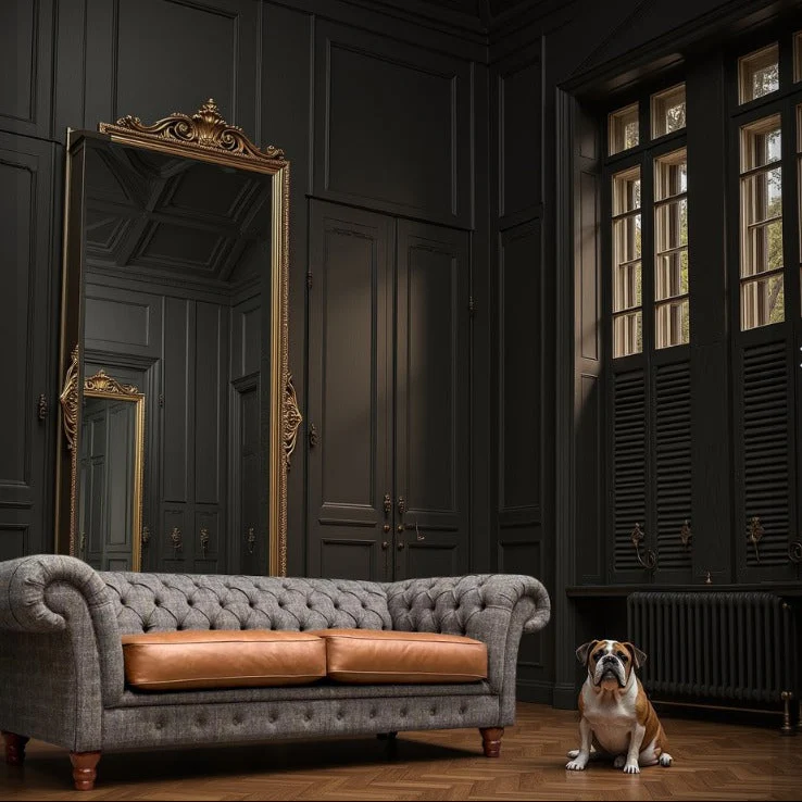 Bertie Chesterfield in Harris Tweed Grey and Cognac Leather - Image 7