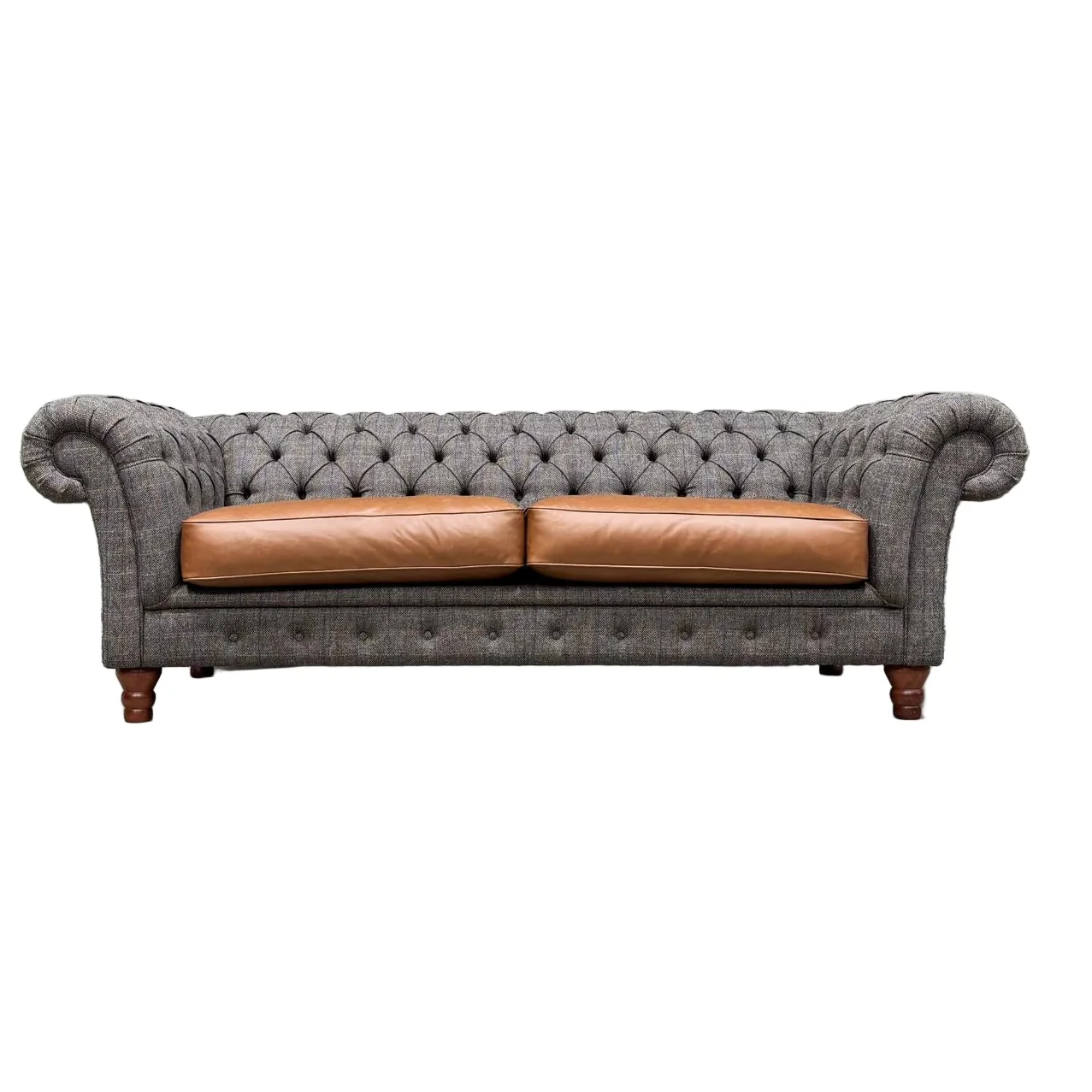 Bertie Chesterfield in Harris Tweed Grey and Cognac Leather - Image 9