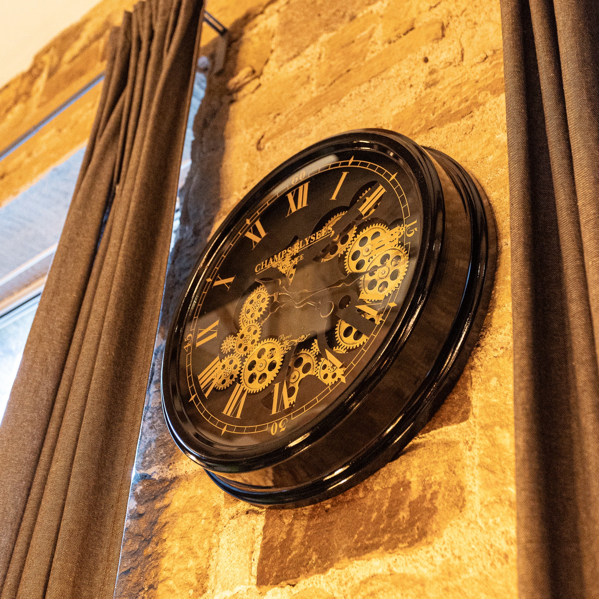 Black & Gold Medium Clock Moving Gears - Image 2