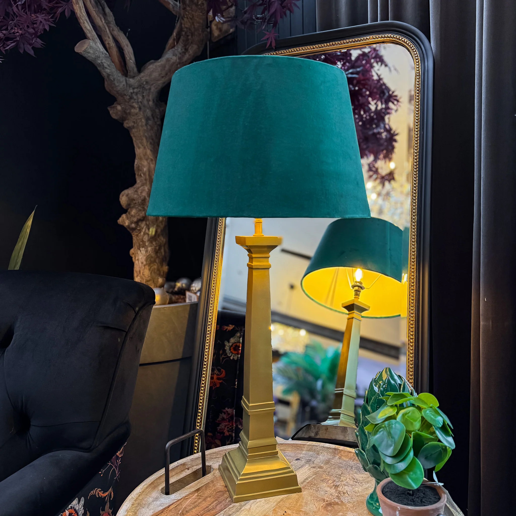 Brass Lamp with Emerald Green Velvet Shade - Clearance - Image 3