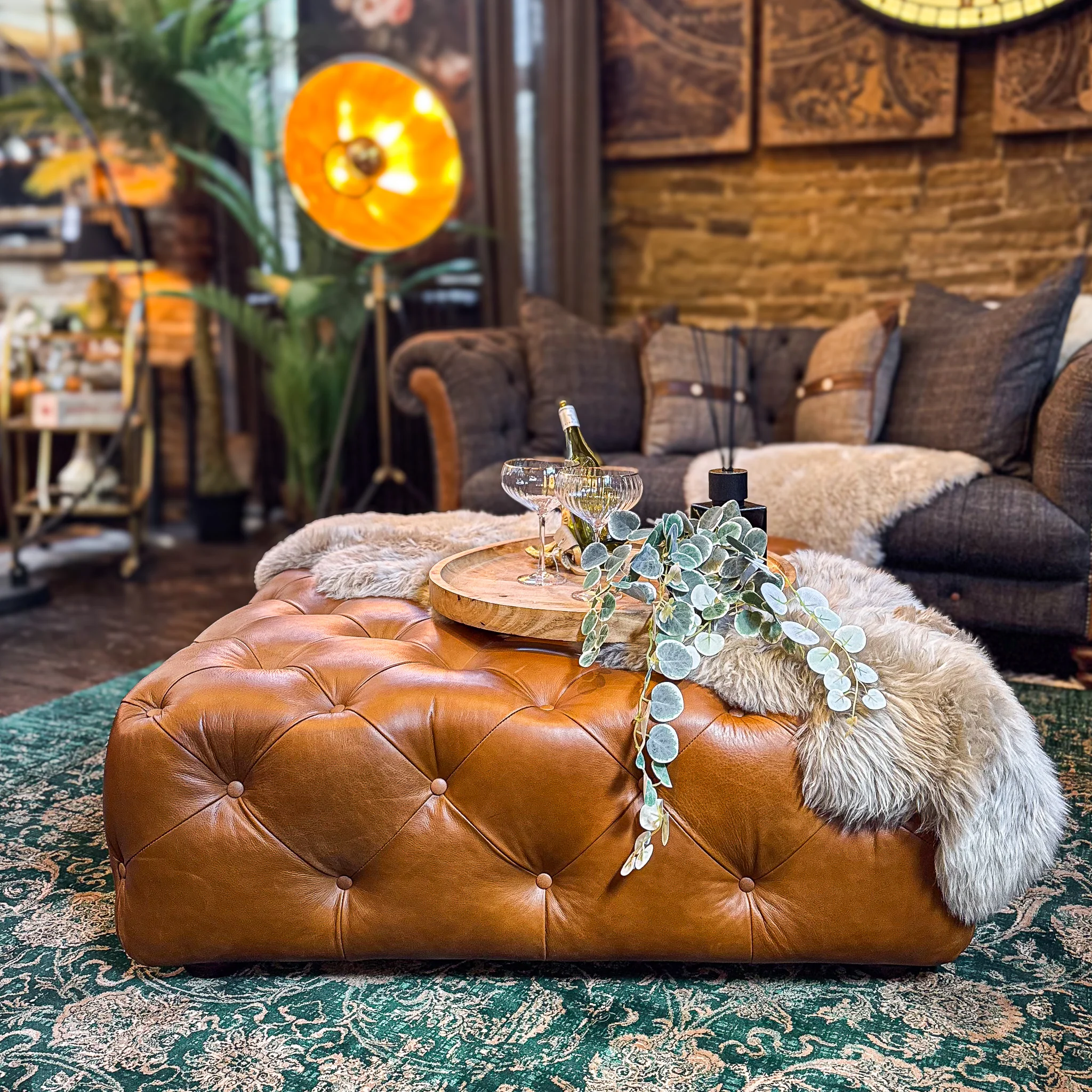 Chessington Chesterfield Footstools in Leather - Image 2