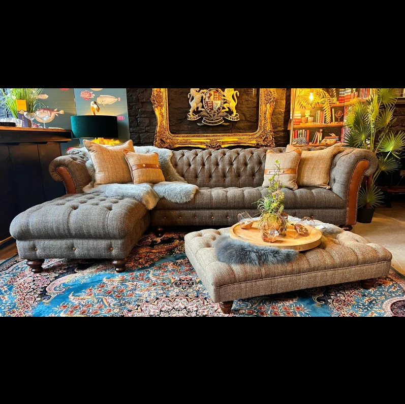 Chessington Chesterfield in Harris Tweed & Leather - Image 43