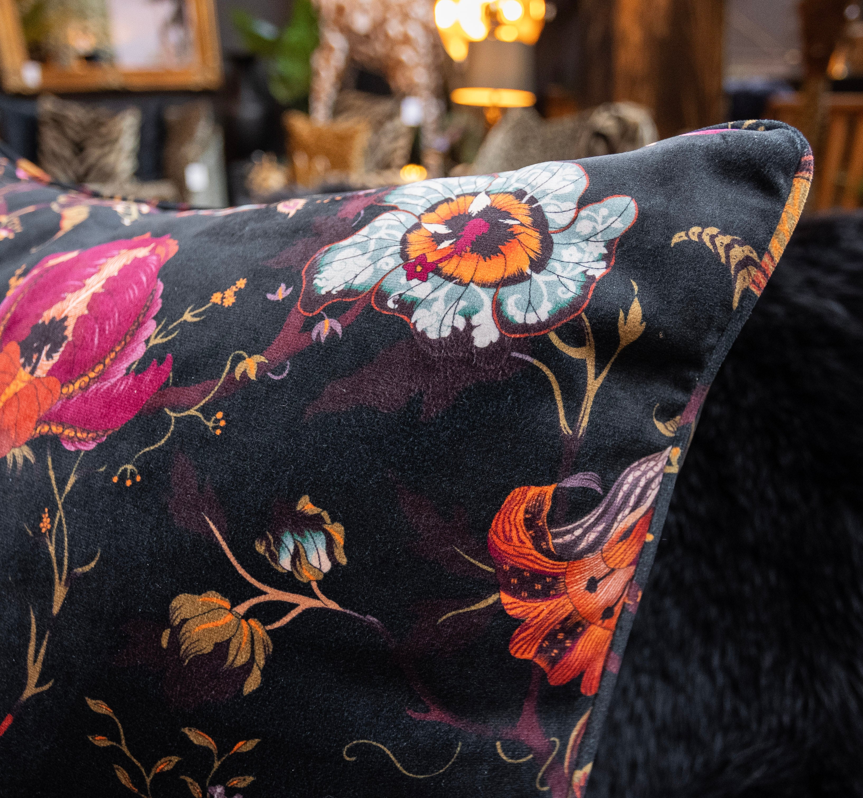 Cushion Bolster in Fantasia Floral Velvet Feather Filled - Large Clearance - Image 3