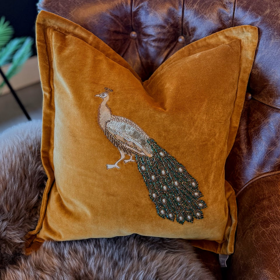 Cushion in Embroidered Peacock - Image 10
