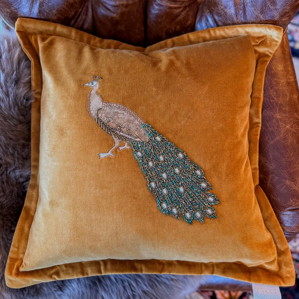 Cushion in Embroidered Peacock - Image 11