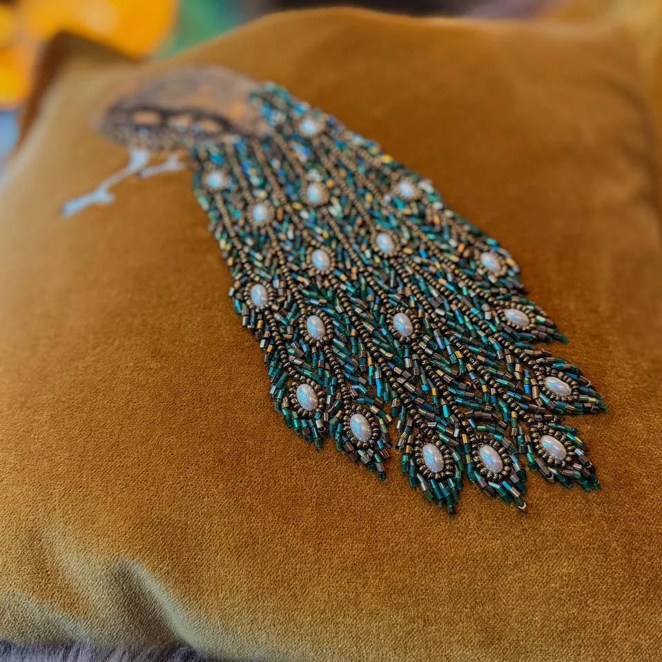 Cushion in Embroidered Peacock - Image 12