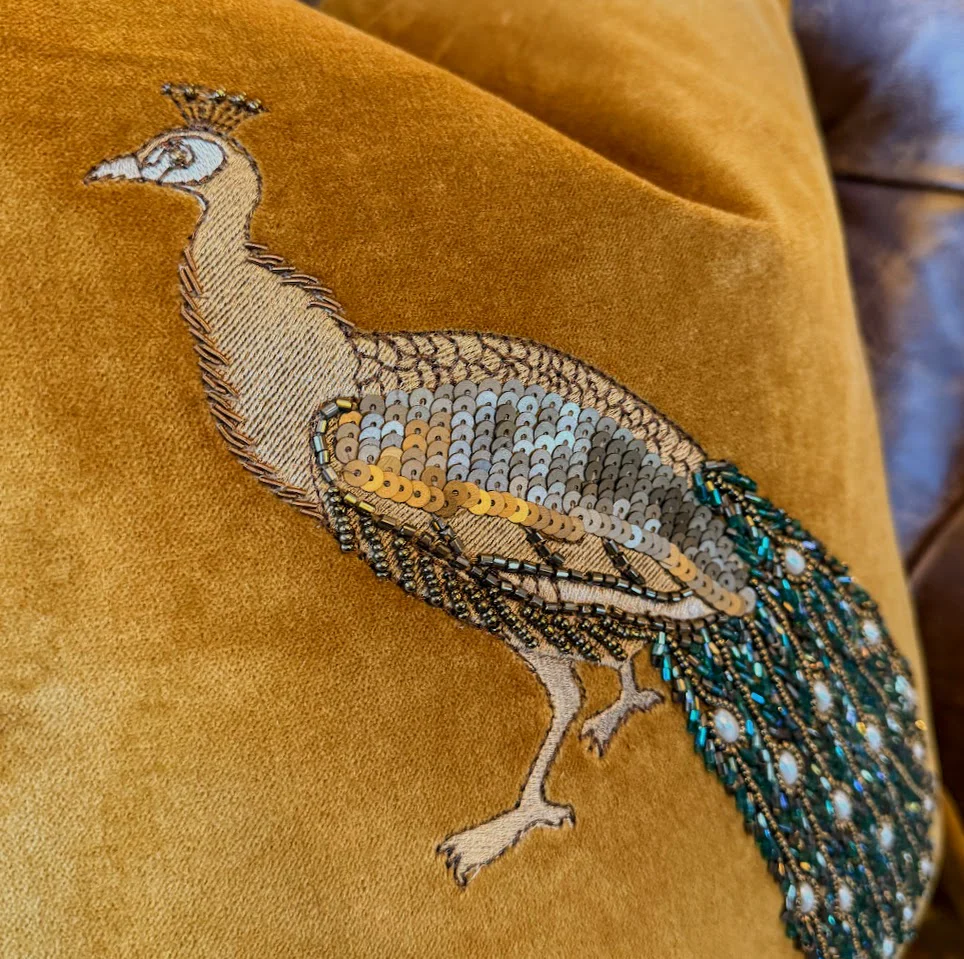 Cushion in Embroidered Peacock - Image 13