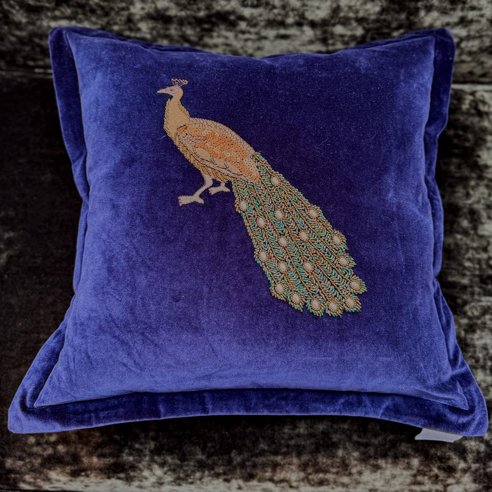 Cushion in Embroidered Peacock - Image 5