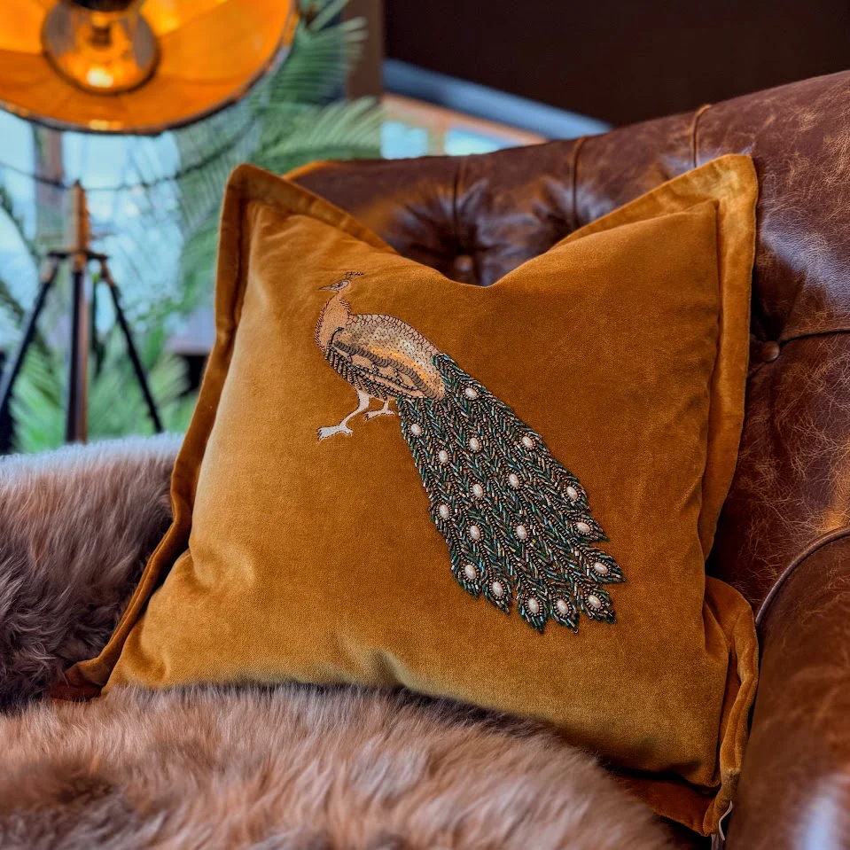 Cushion in Embroidered Peacock - Image 8