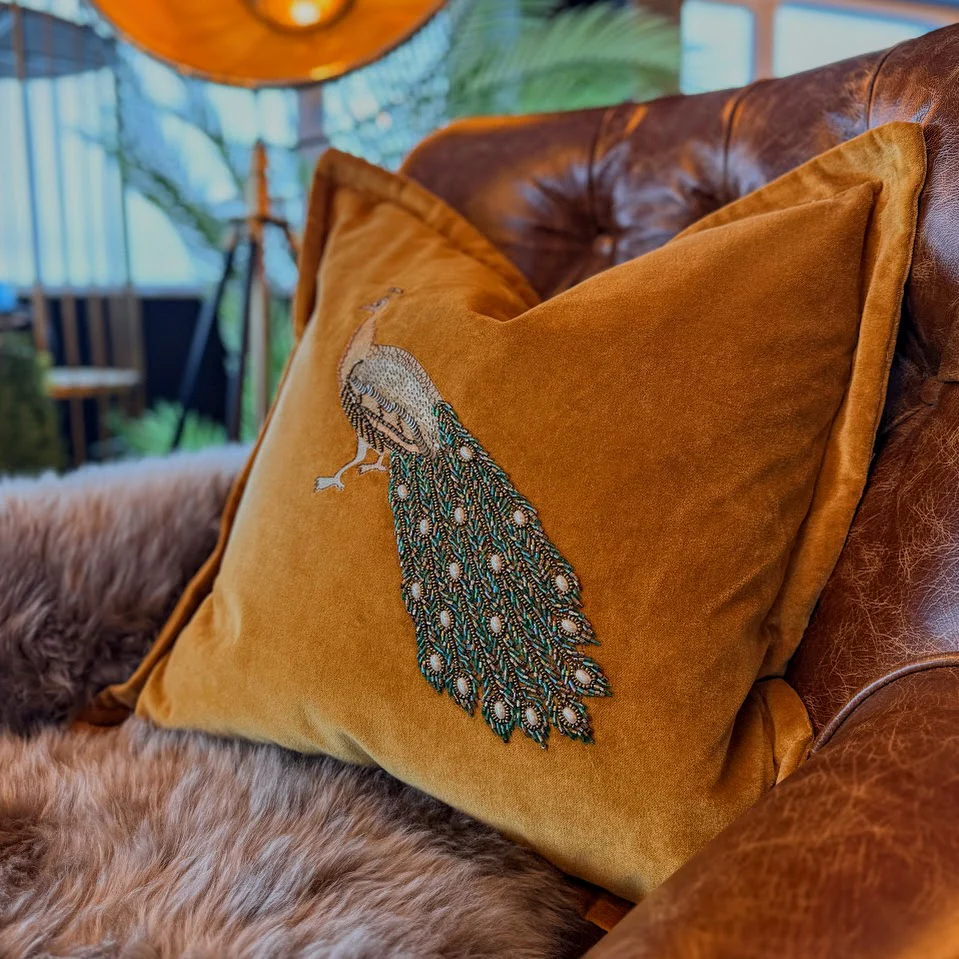 Cushion in Embroidered Peacock - Image 9