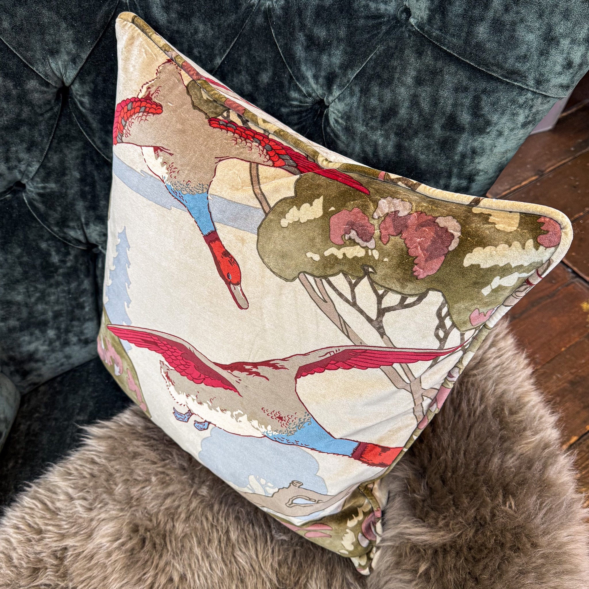 Cushion in Mulberry Flying Ducks Camel (Various Sizes) - New - Image 2