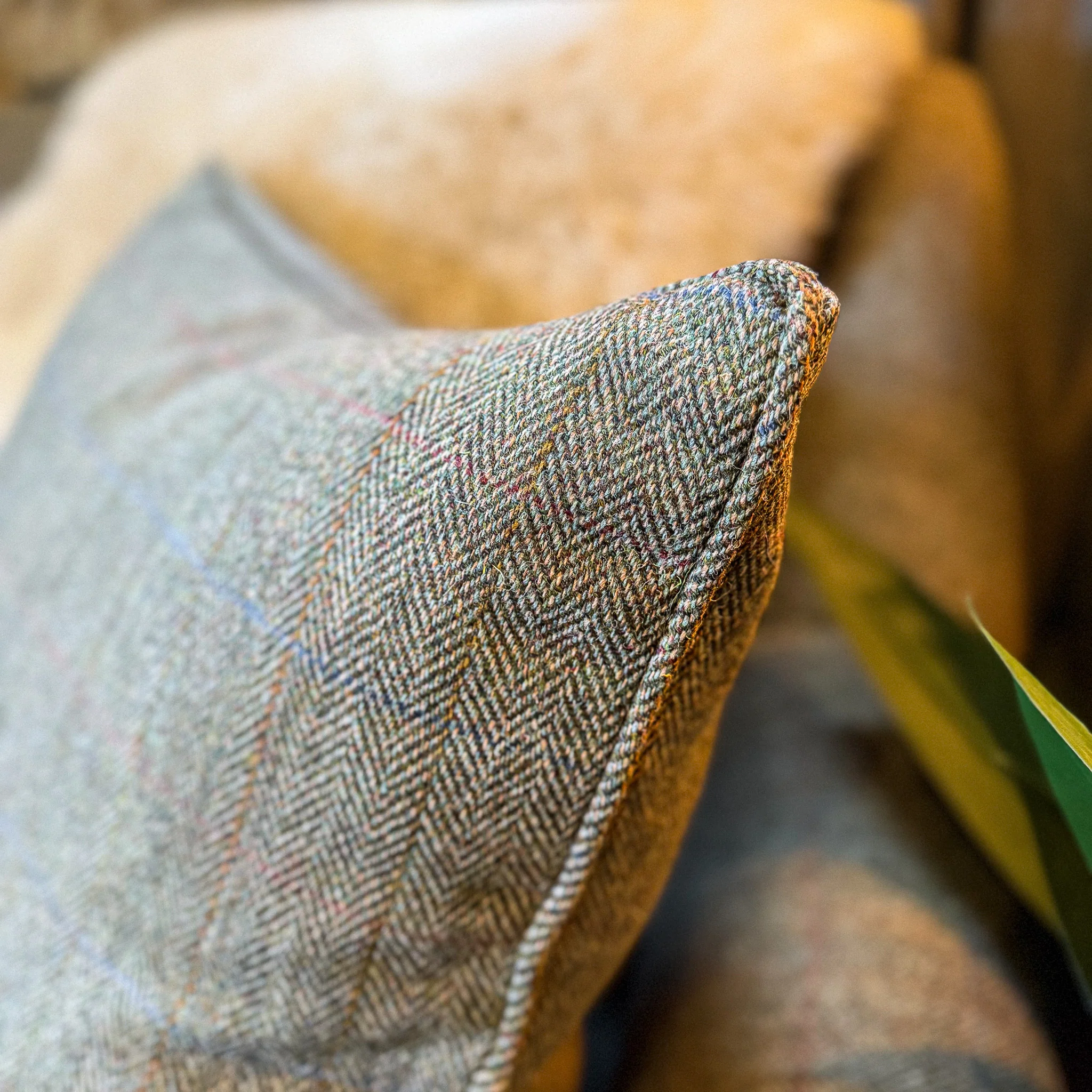 Cushion in Harris Tweed Green Feather Filled - Image 3