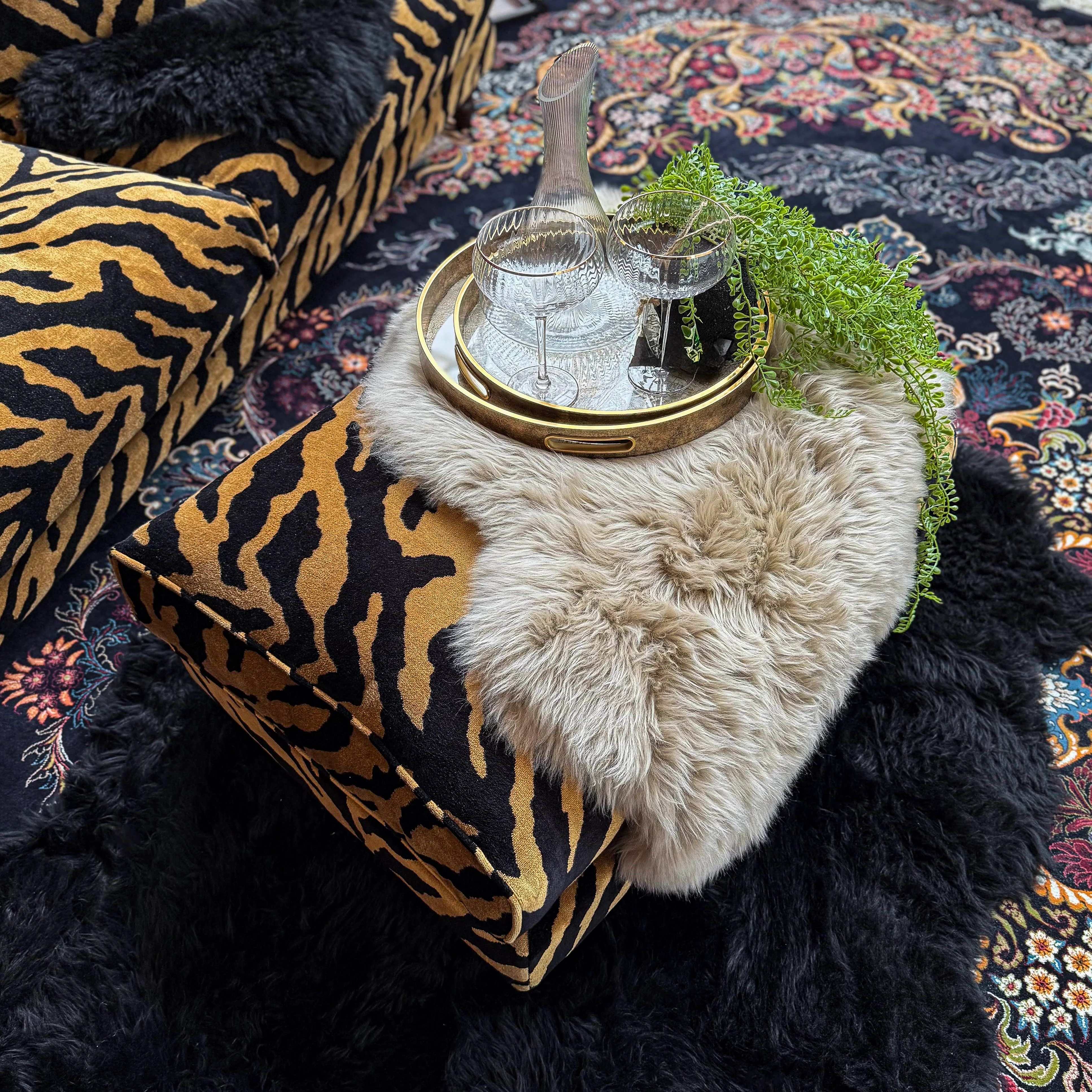 Dopamine Footstool in Zebra Gold Velvet - Image 5
