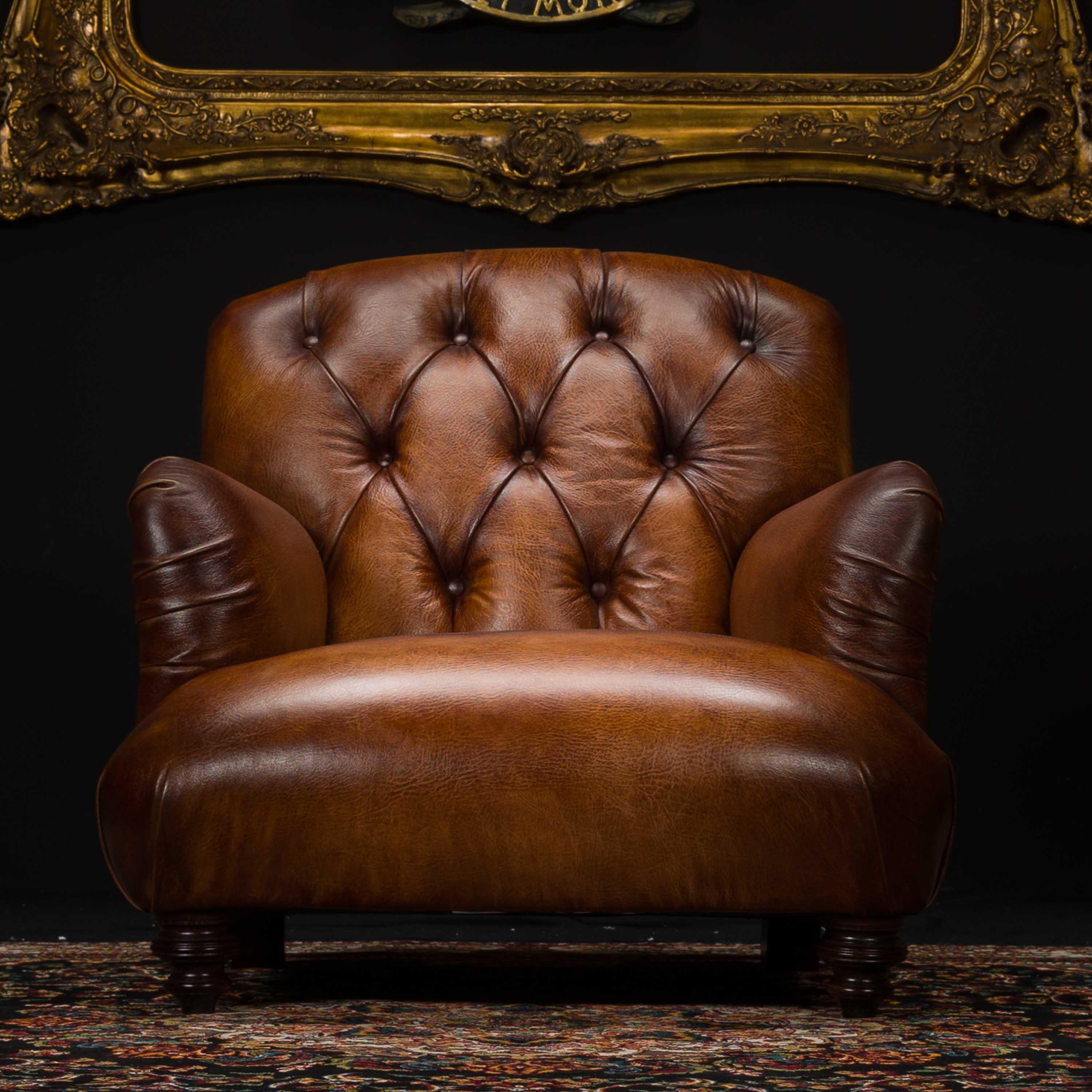 Duffel Tetrad Chesterfield Chair in Hand Antiqued Buffalo Leather - Image 6