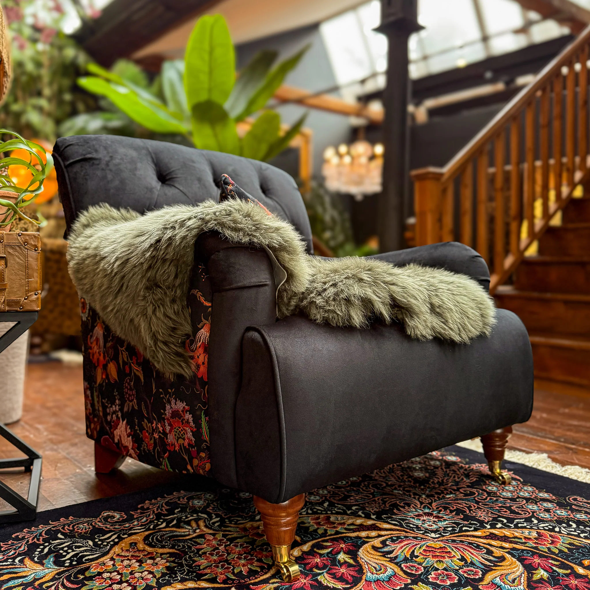 Eaton Chesterfield Armchair in Black Ebony & Fantasia Floral Velvet - Image 2
