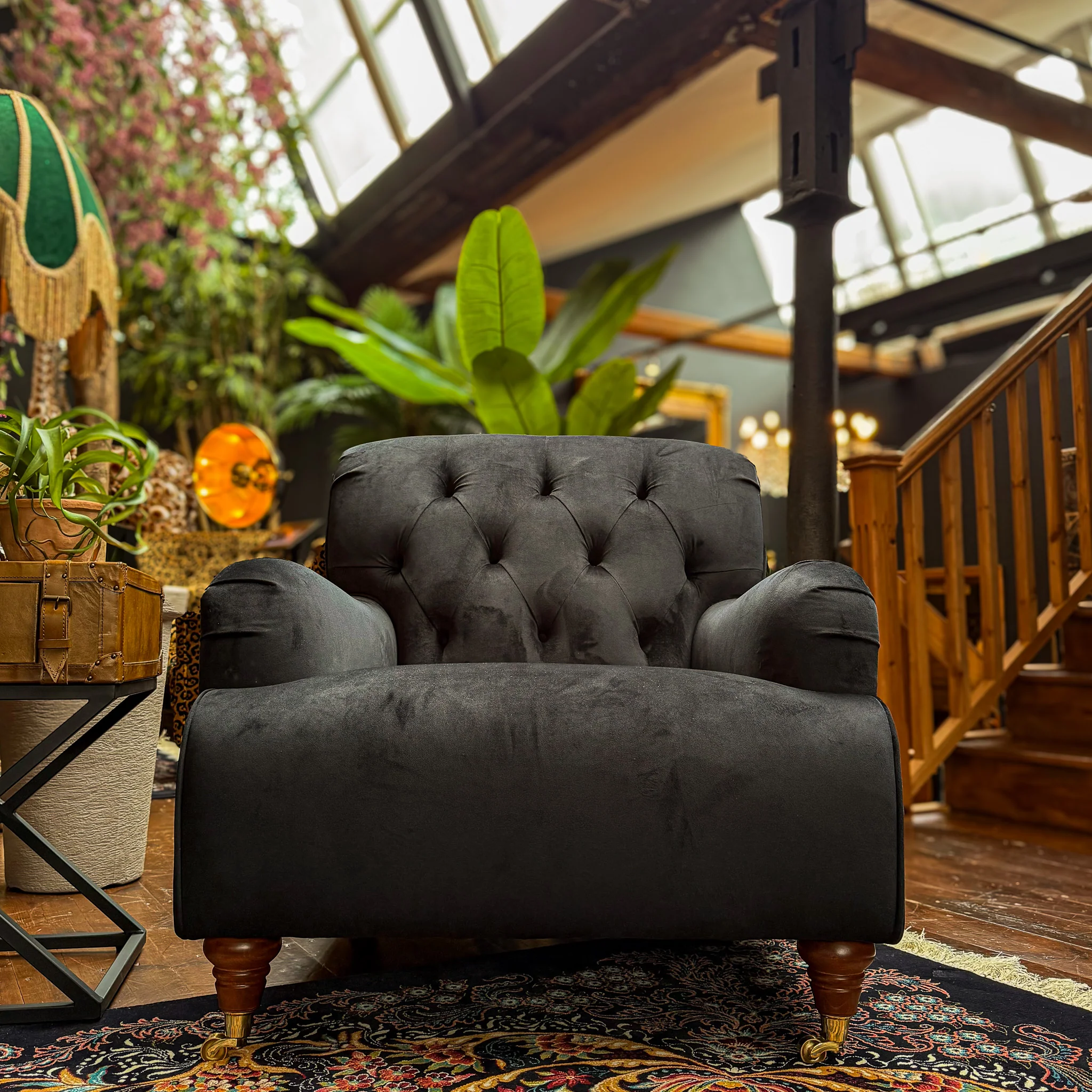 Eaton Chesterfield Armchair in Black Ebony & Fantasia Floral Velvet - Image 5