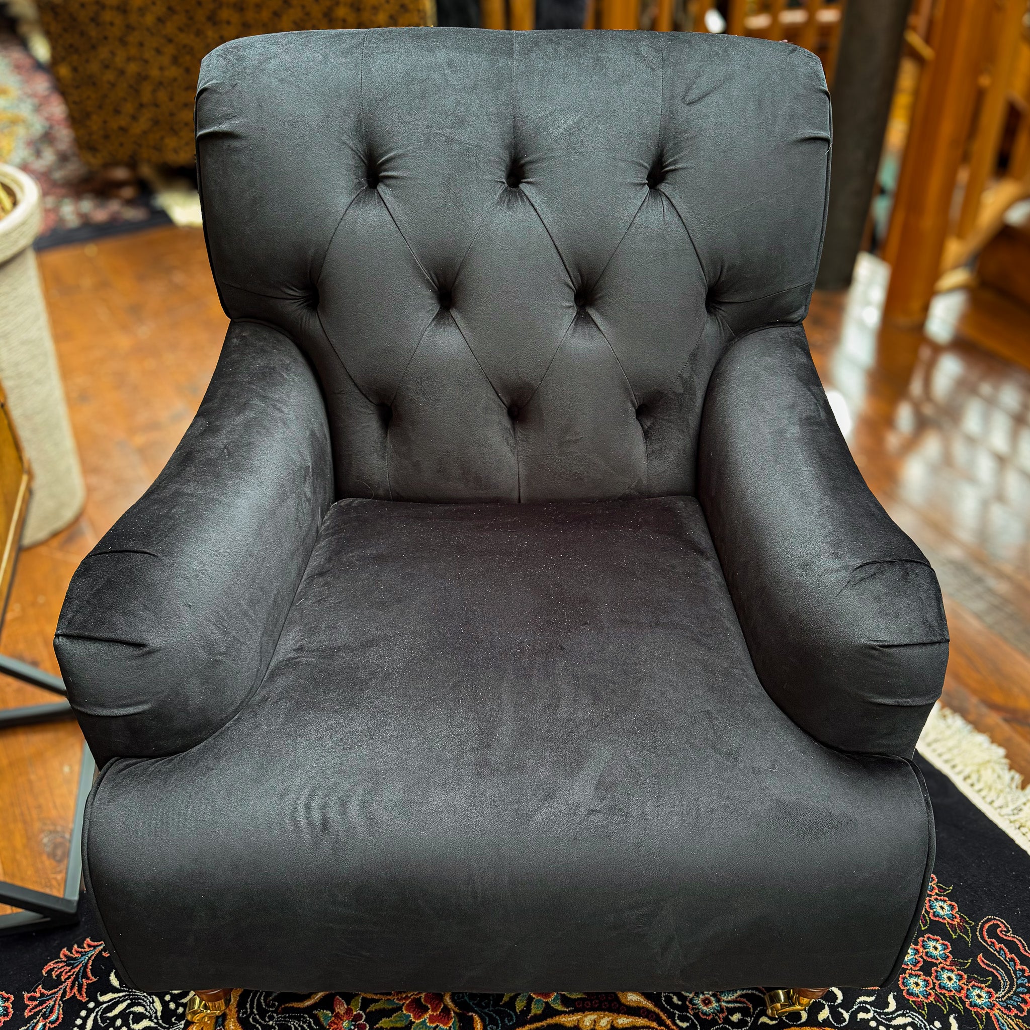 Eaton Chesterfield Armchair in Black Ebony & Fantasia Floral Velvet - Image 6
