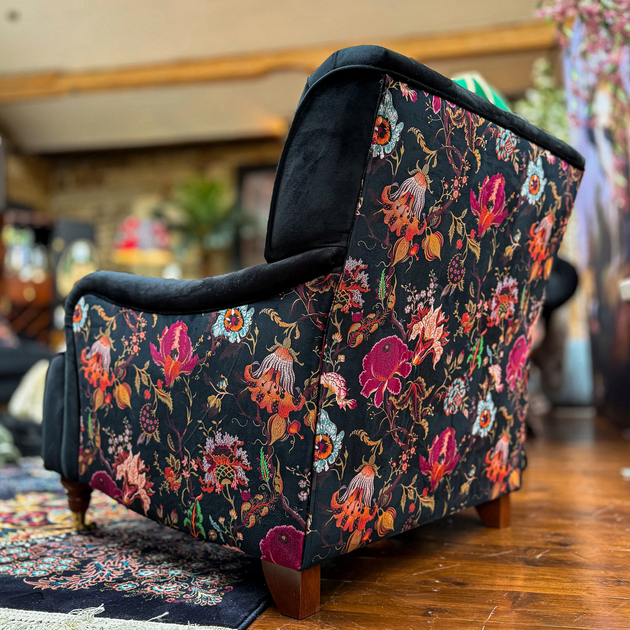 Eaton Chesterfield Armchair in Black Ebony & Fantasia Floral Velvet - Image 8
