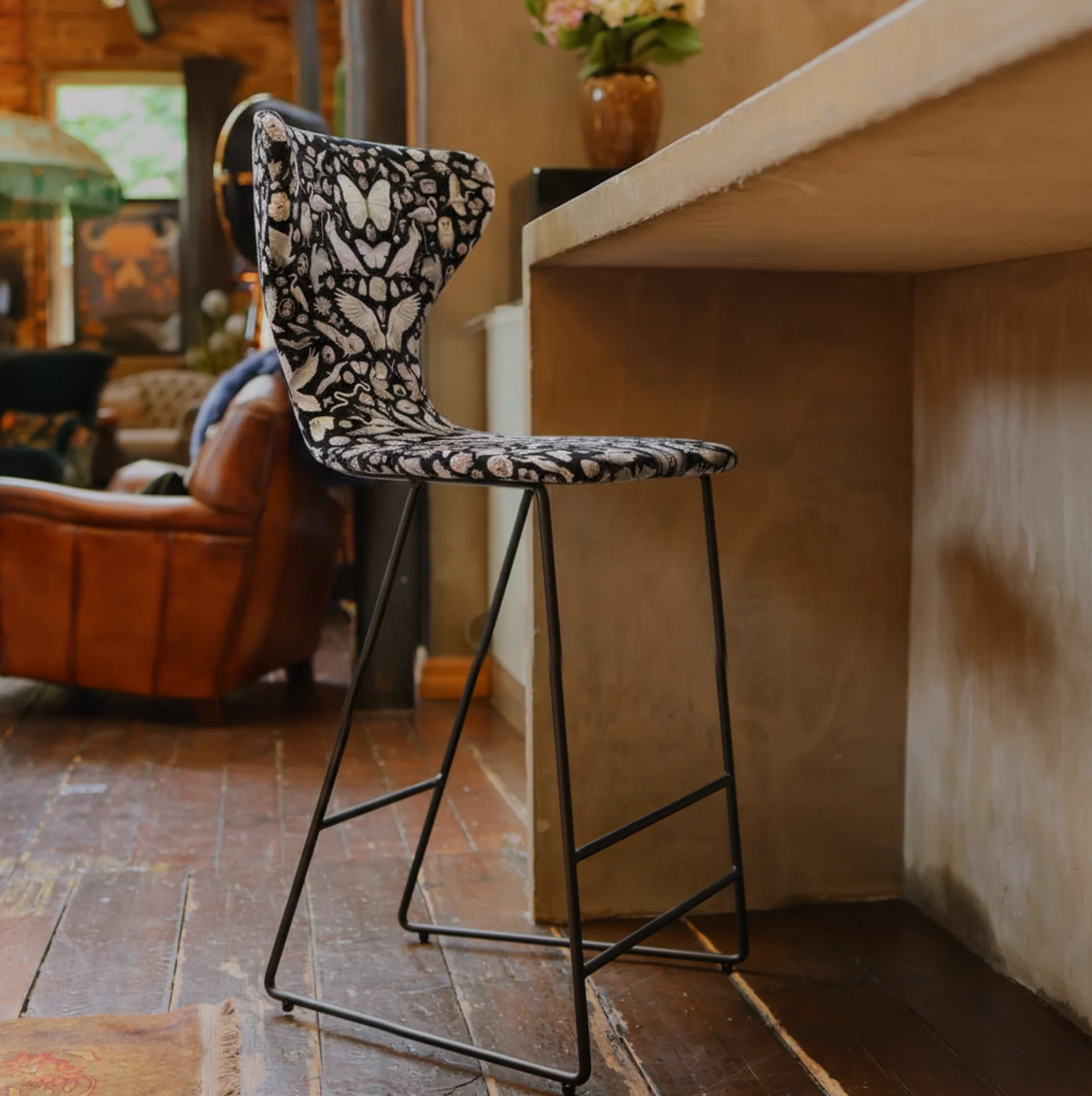 Fama Burt Patterned Fabric Bar Stool - Image 32