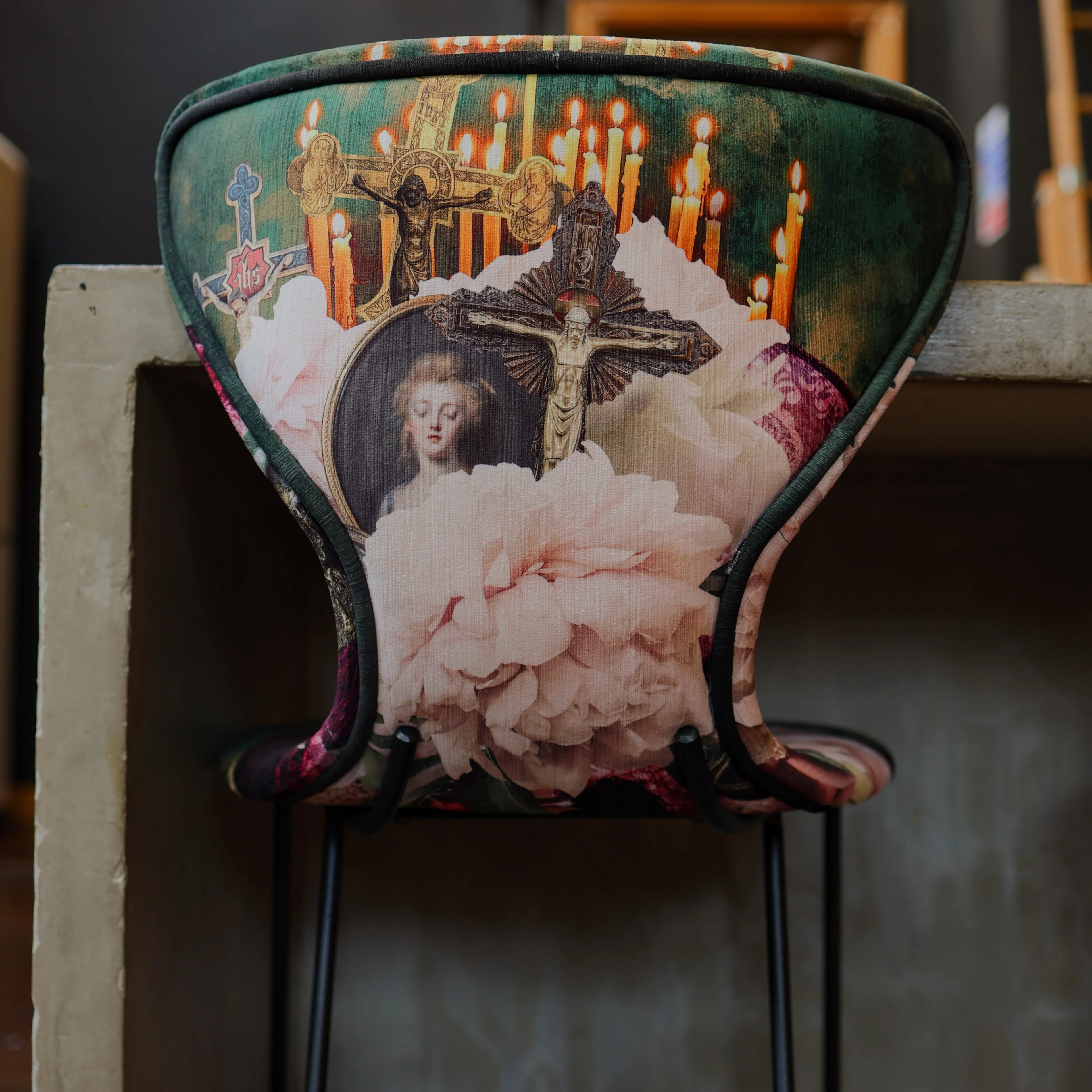 Fama Burt Patterned Fabric Bar Stool - Image 4