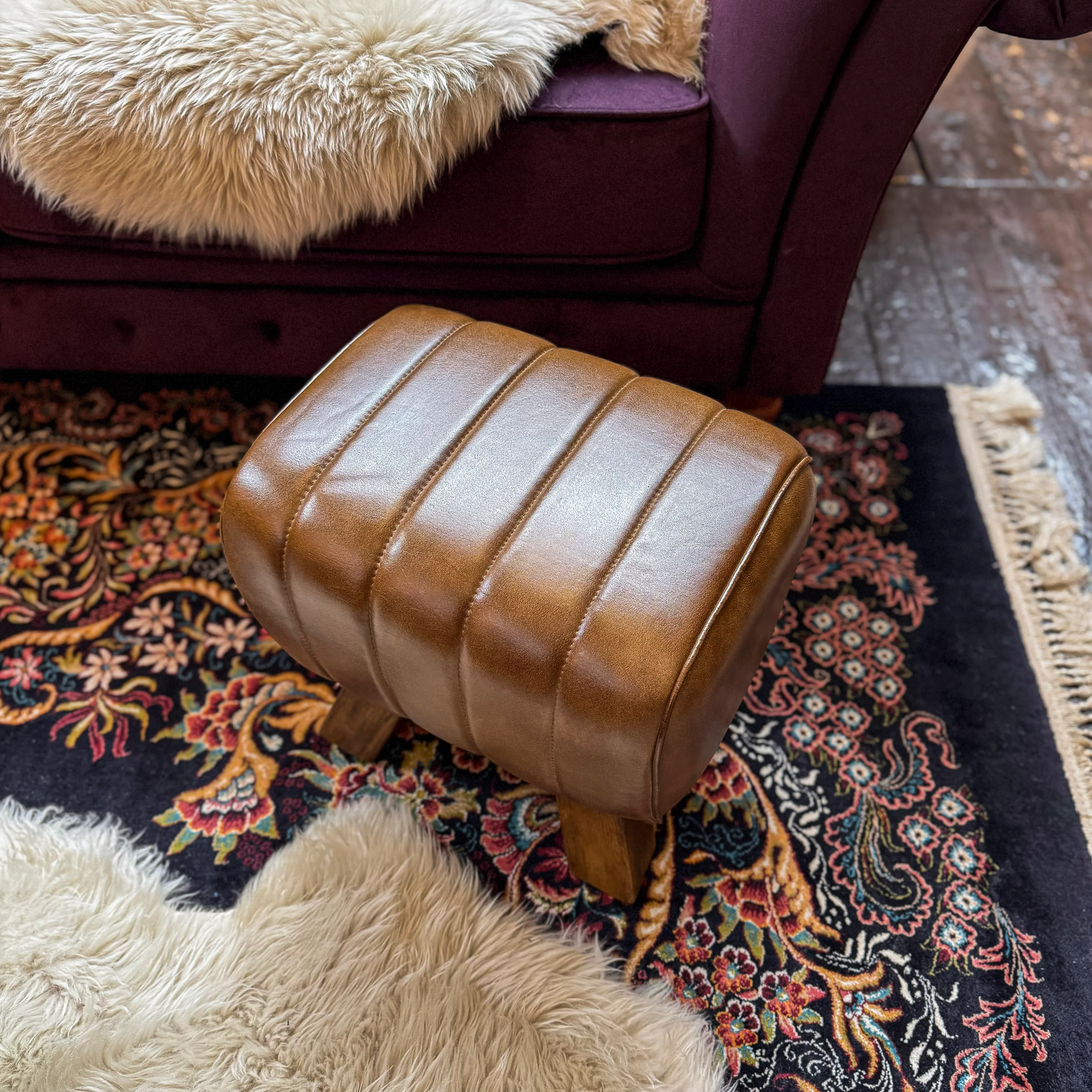 Footstool Brown Leather Pommel Horse - Image 3