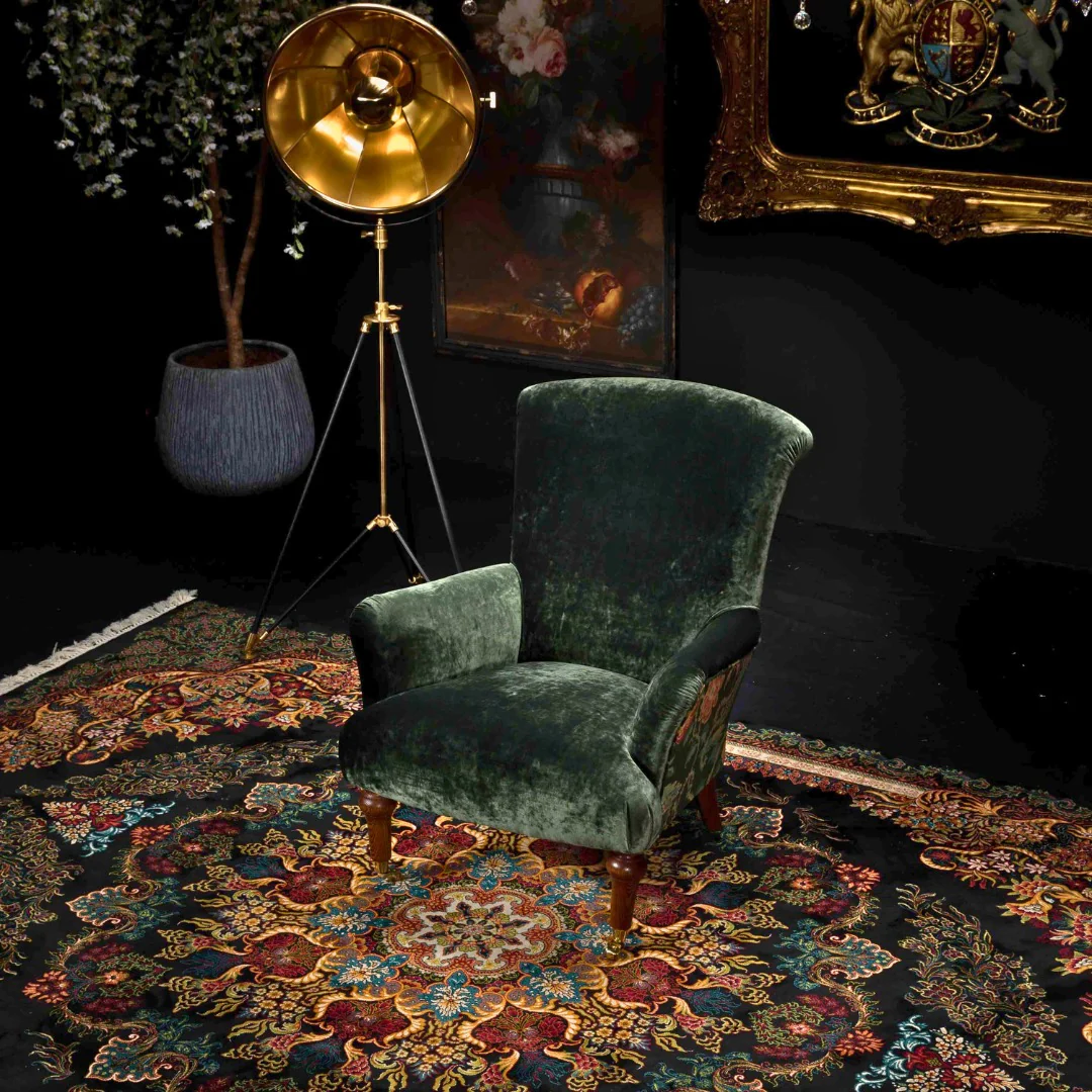 Grace Spink & Edgar Wing Chair in Orchid Emerald & Chifu Charcoal - Image 4