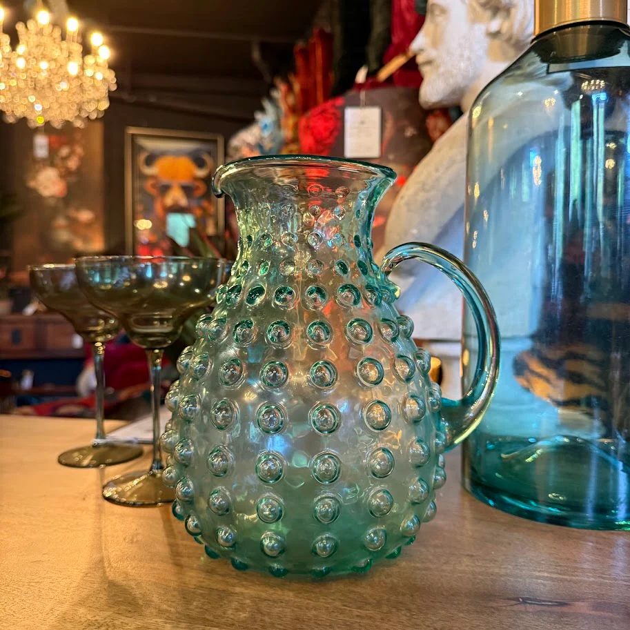 Green Bubble Glass Pitcher - Image 2