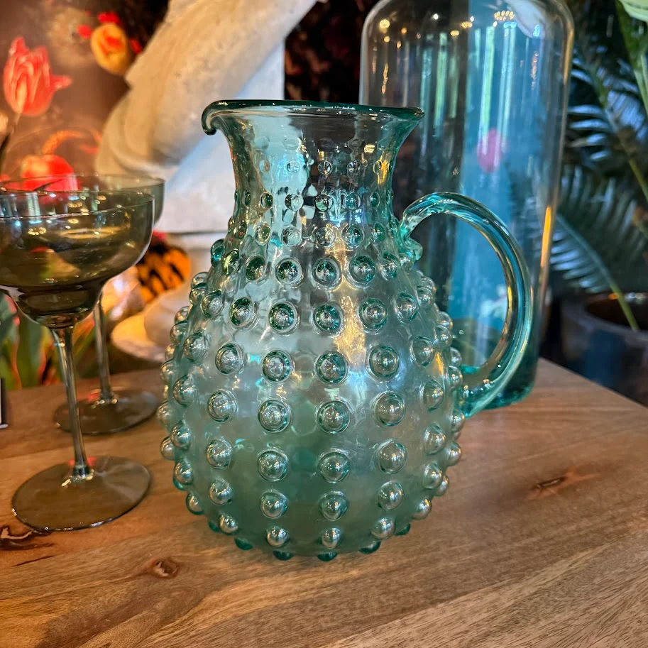 Green Bubble Glass Pitcher - Image 3