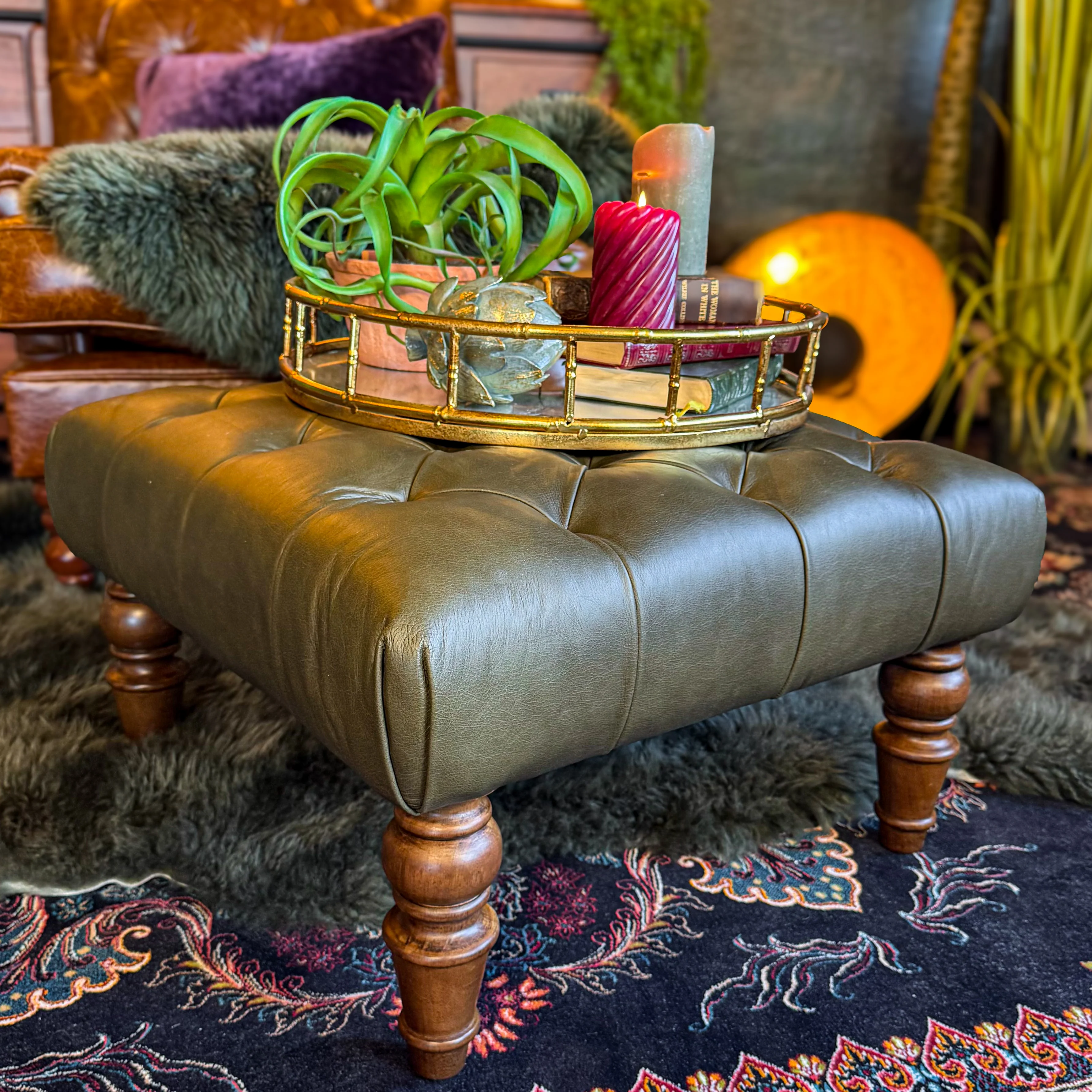 Kodu Leather Chesterfield Footstool - New - Image 5