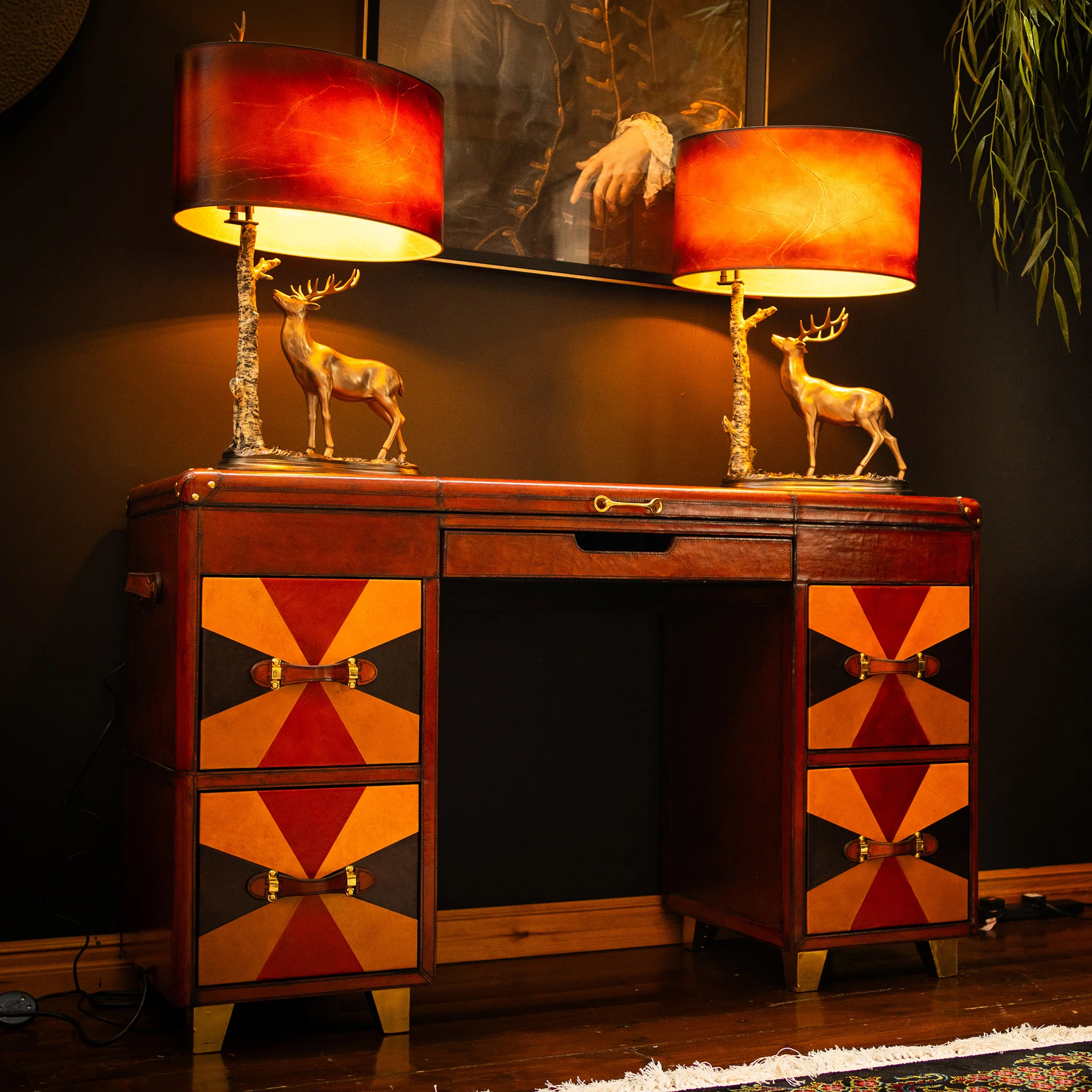 Leather Tri-Colour Writing Desk - Handcrafted - Image 10