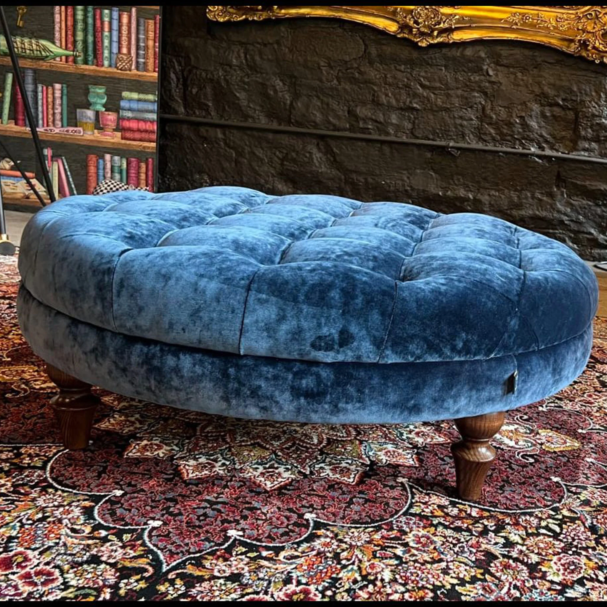 Loren Spink & Edgar Round Footstool in Orchid Sapphire Blue - Image 3