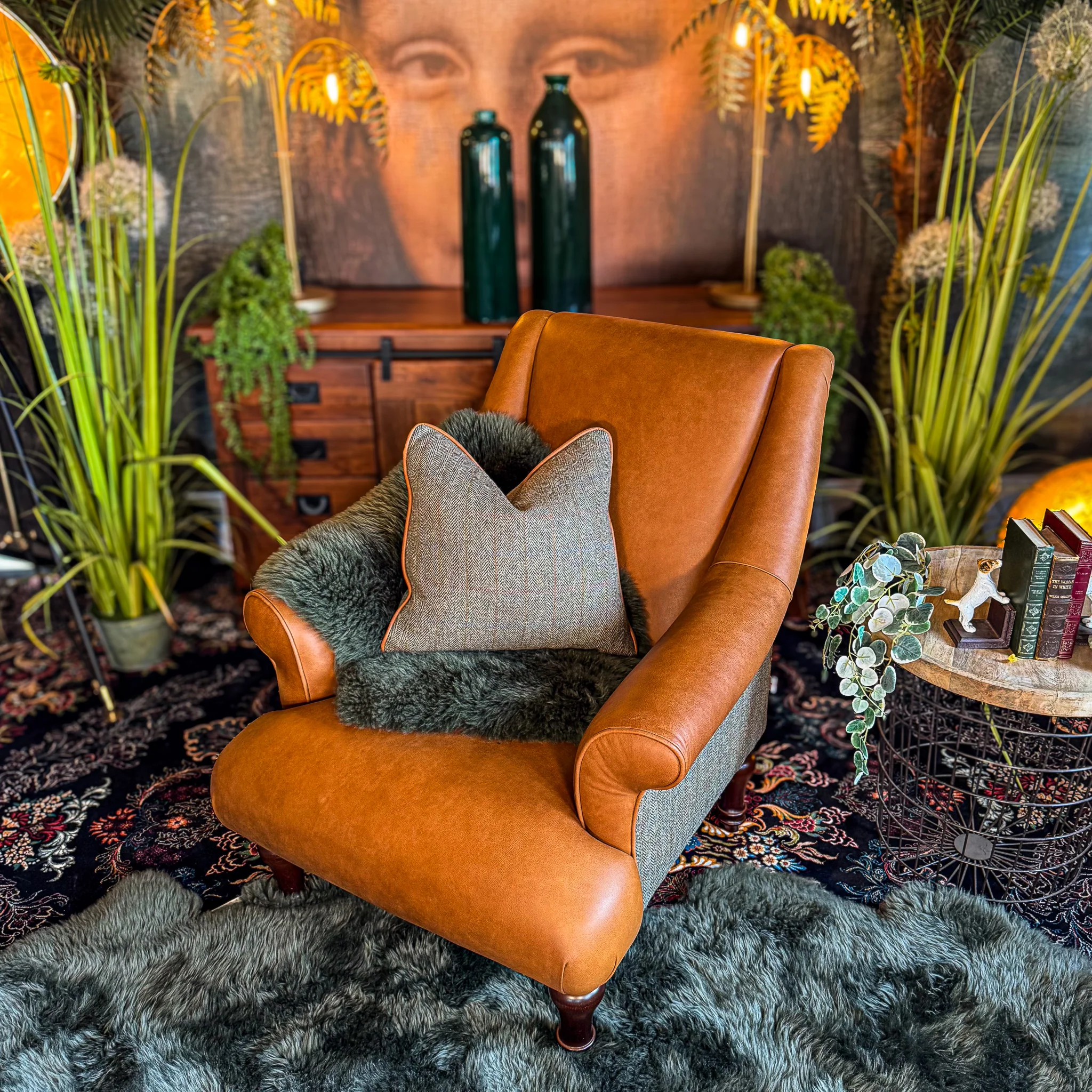 Osborn Armchair in Amalfi Brandy & Green Tweed - Image 3
