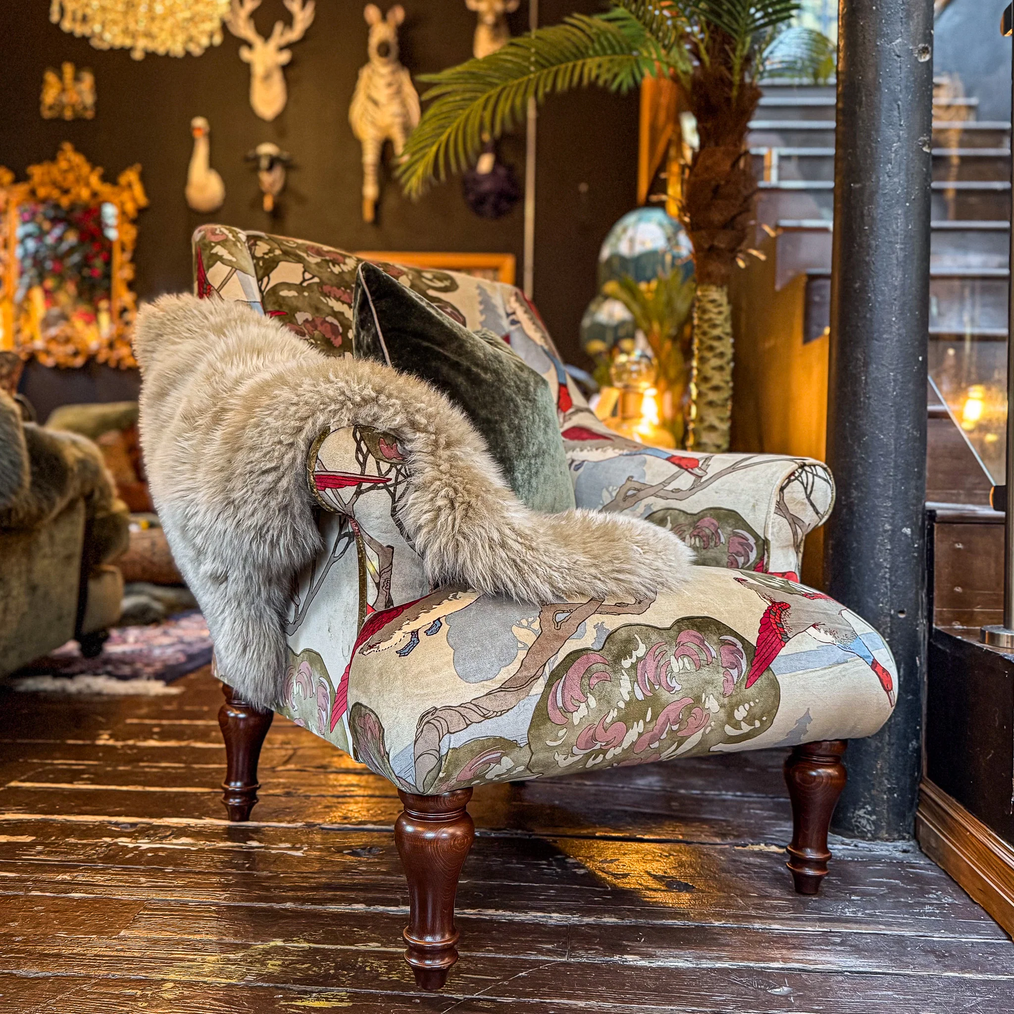 Osborn Armchair in Mulberry Flying Ducks Velvet - Image 3