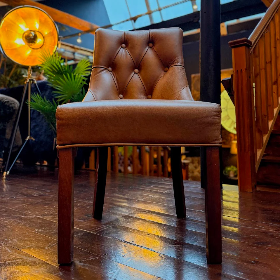 Oskar Dining Chair in Harris Tweed Grey & Tan Leather - Image 3