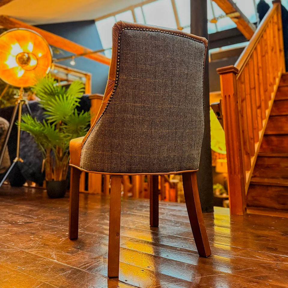 Oskar Dining Chair in Harris Tweed Grey & Tan Leather - Image 5