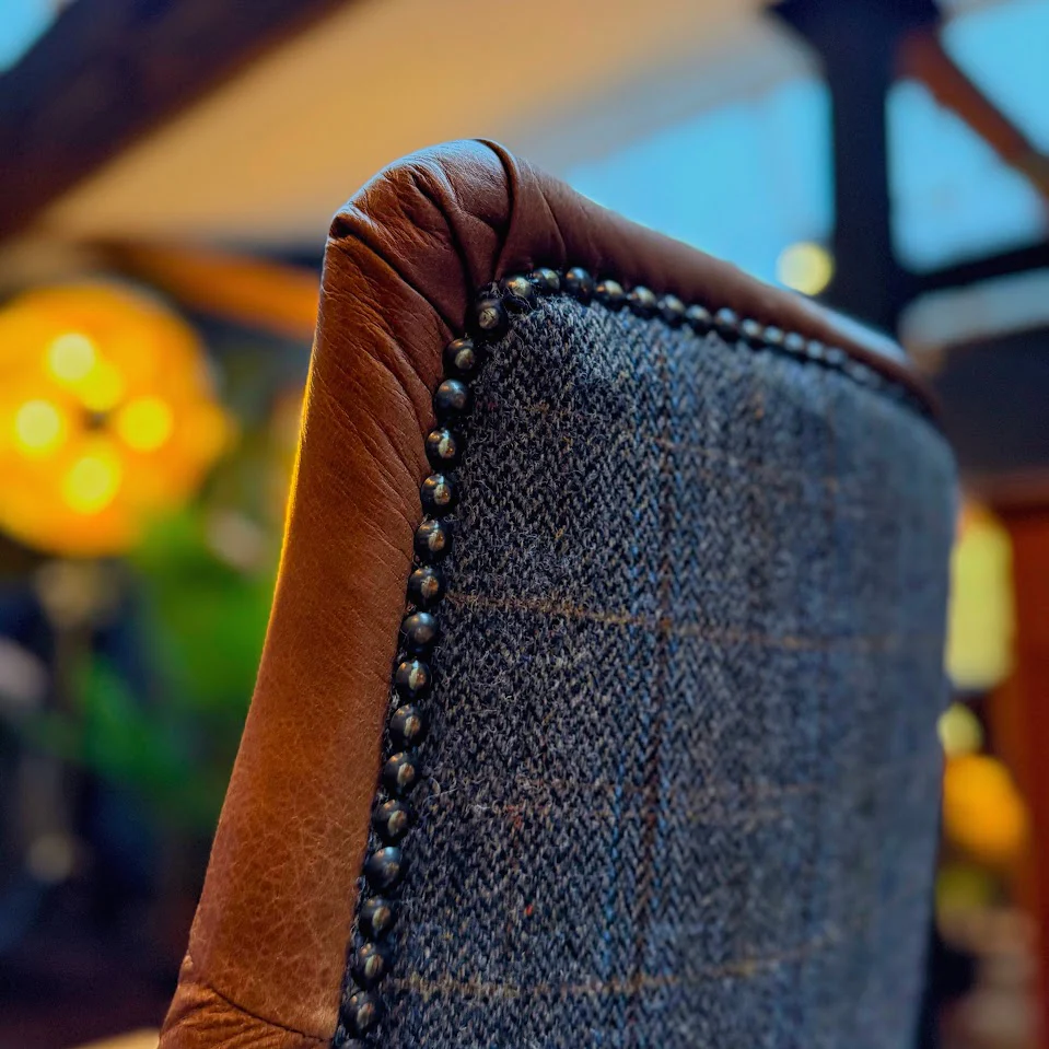 Oskar Dining Chair in Harris Tweed Grey & Tan Leather - Image 6