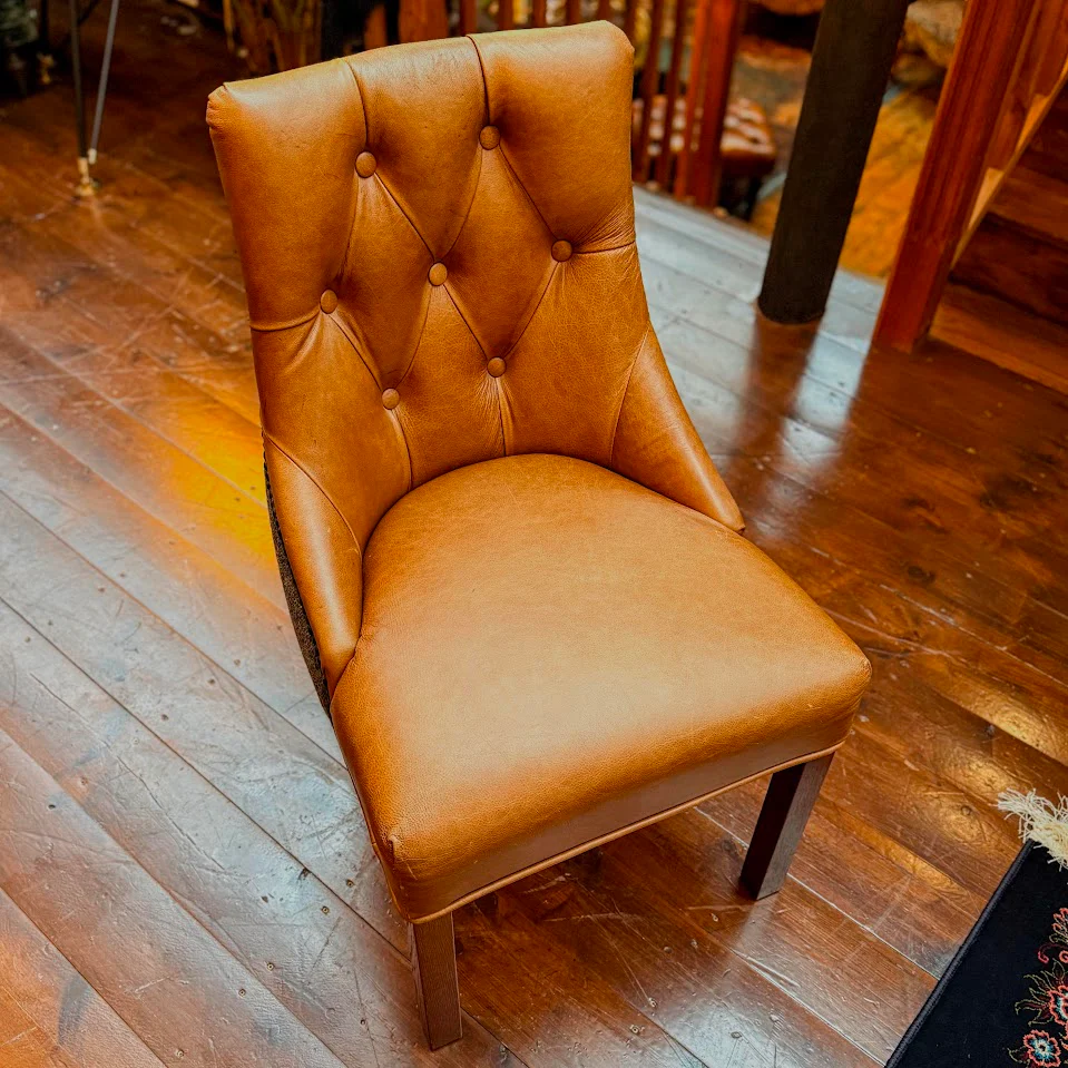 Oskar Dining Chair in Harris Tweed Grey & Tan Leather - Image 7