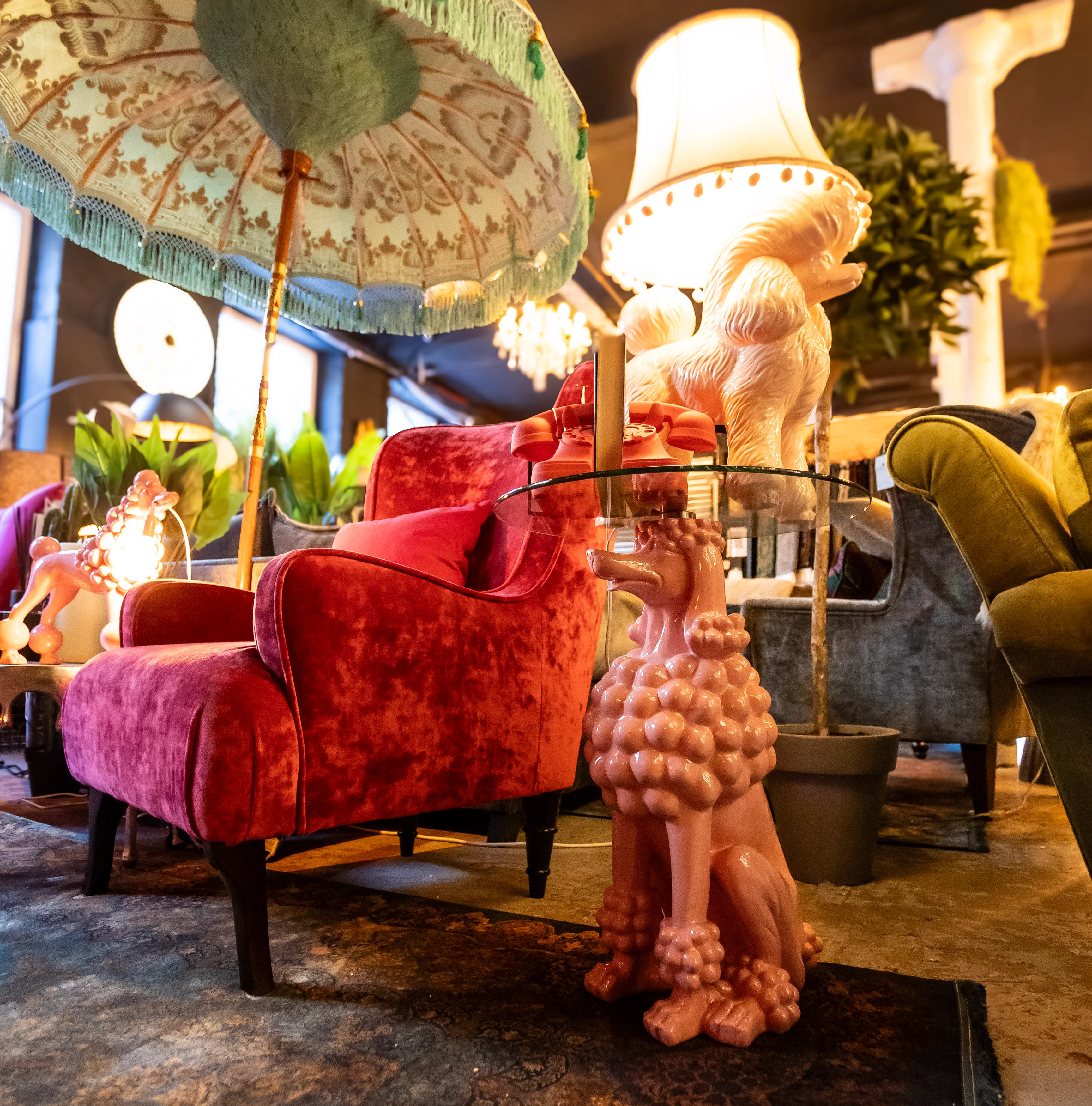 Pink Poodle Side Table with Glass Top