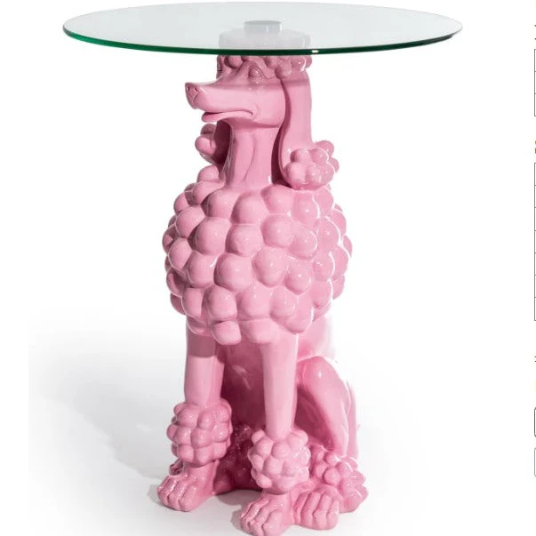 Pink Poodle Side Table with Glass Top - Image 3