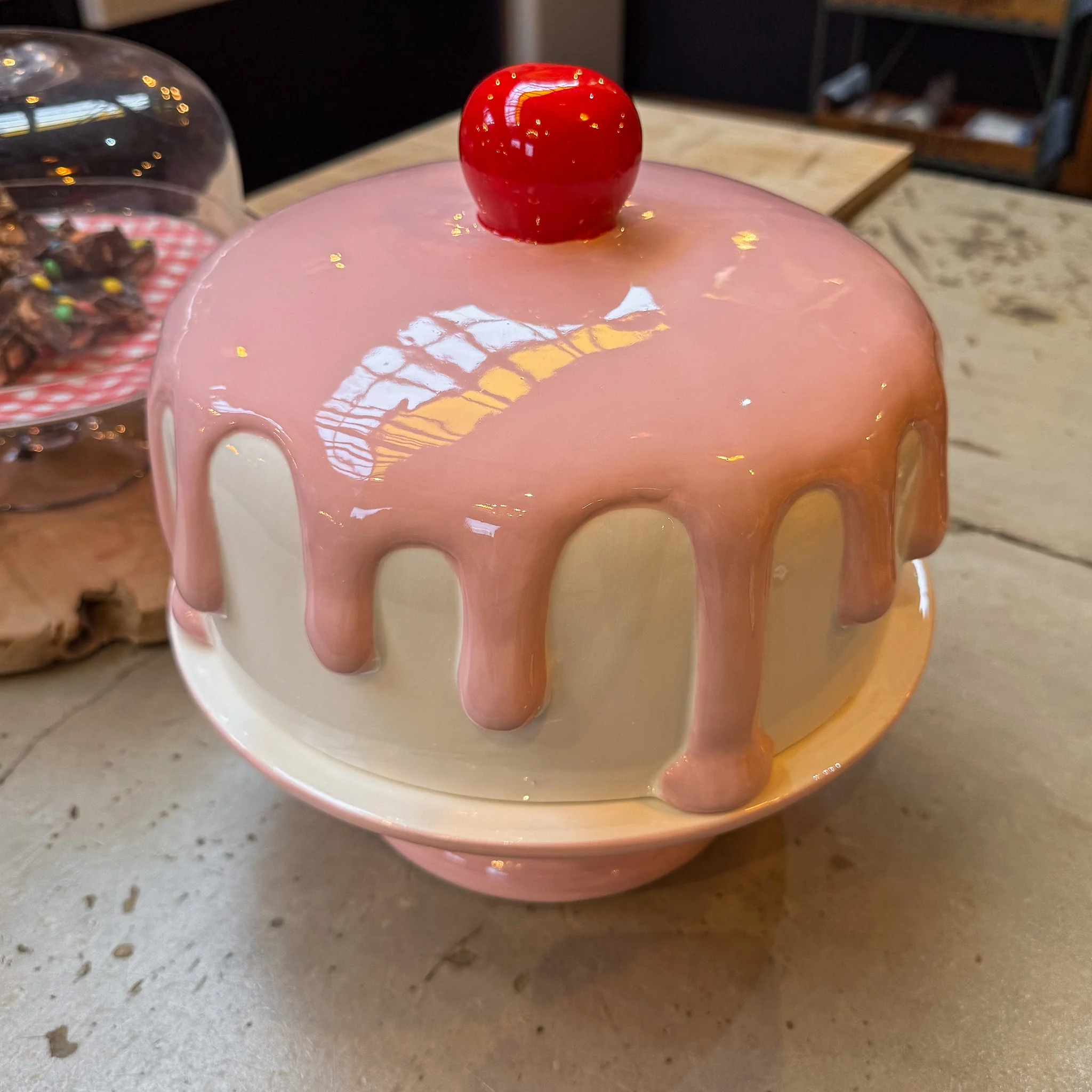 Pink & White Ceramic Iced Cake Stand - Image 2