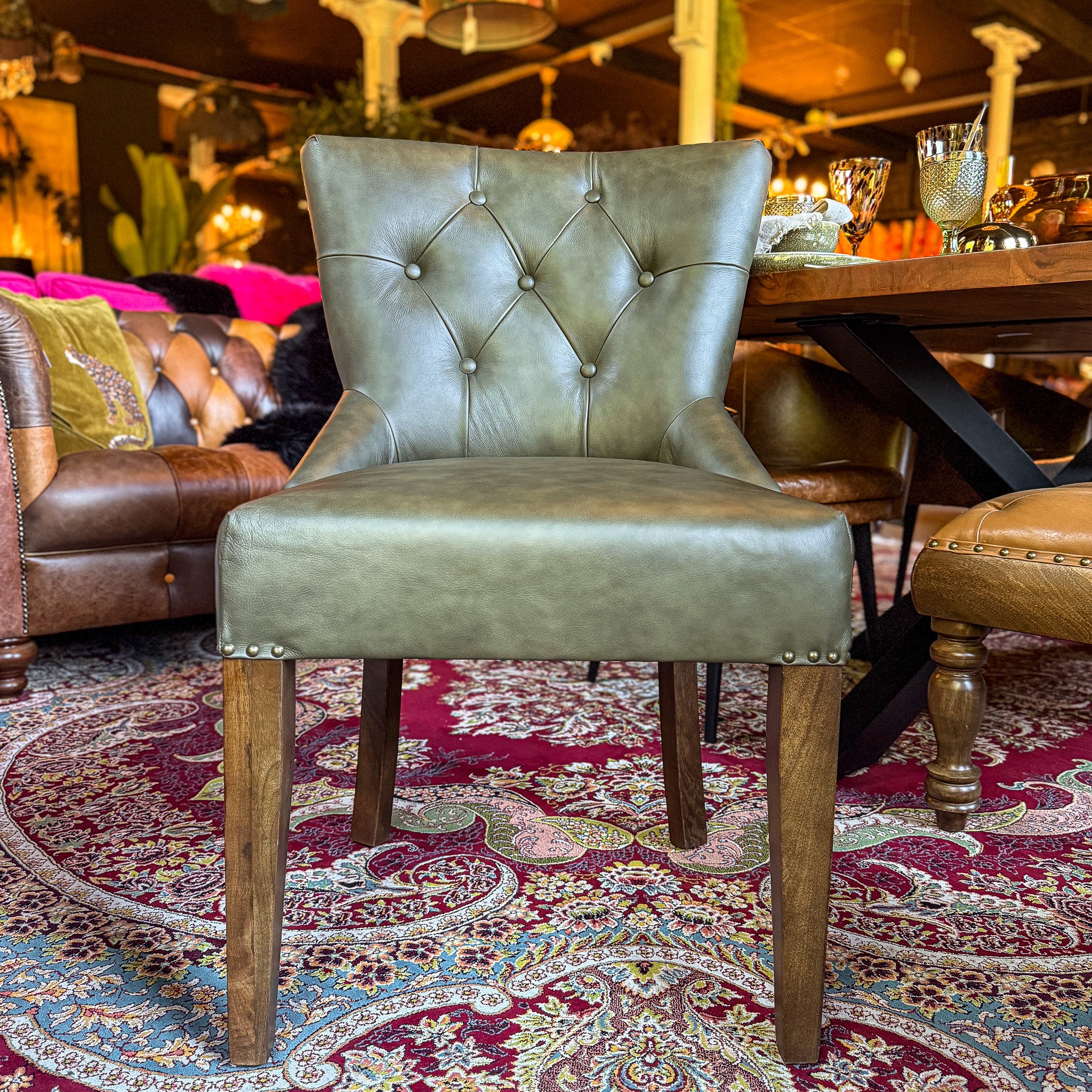 Riley Chesterfield Dining Chair in Leather - New - Image 11