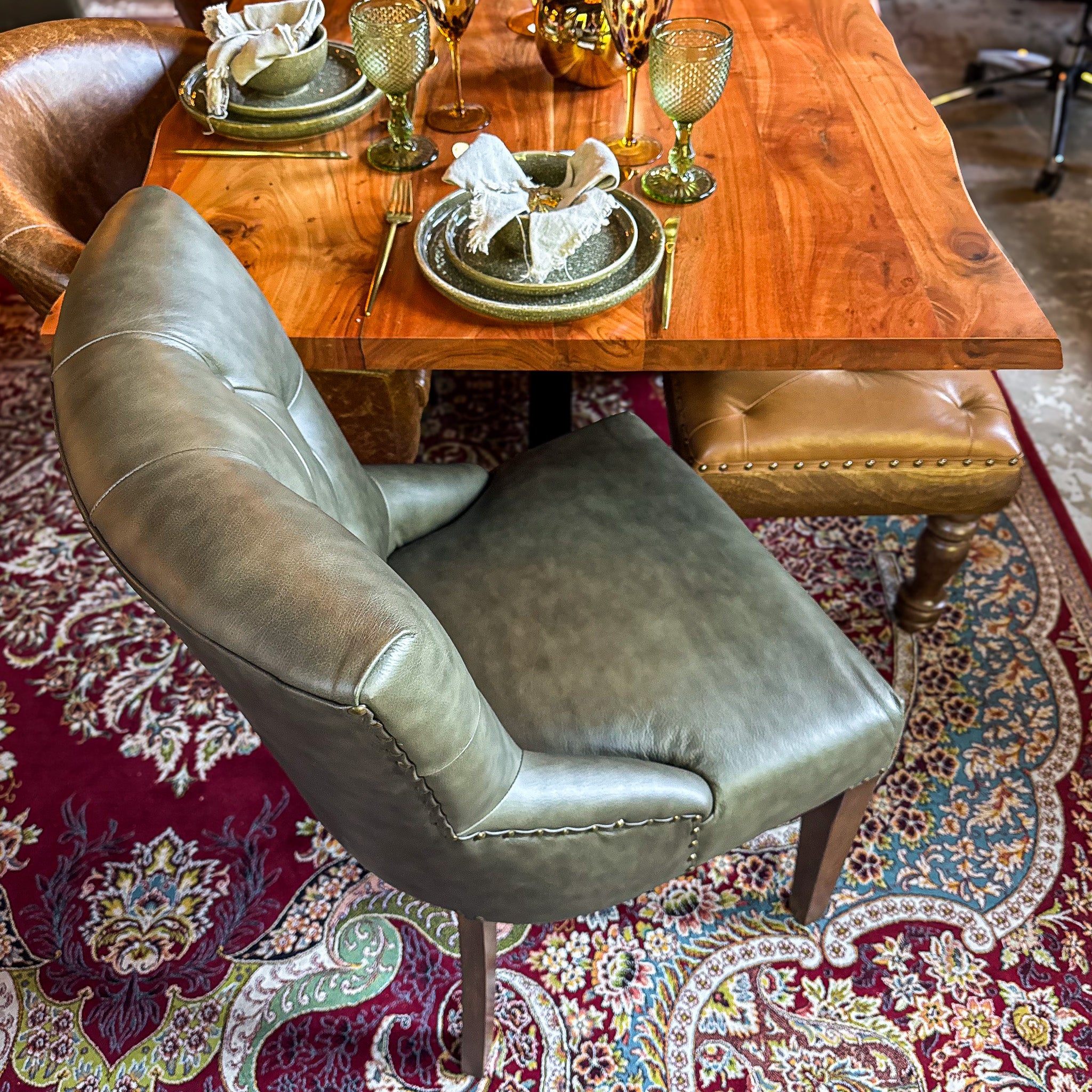 Riley Chesterfield Dining Chair in Leather - New - Image 12