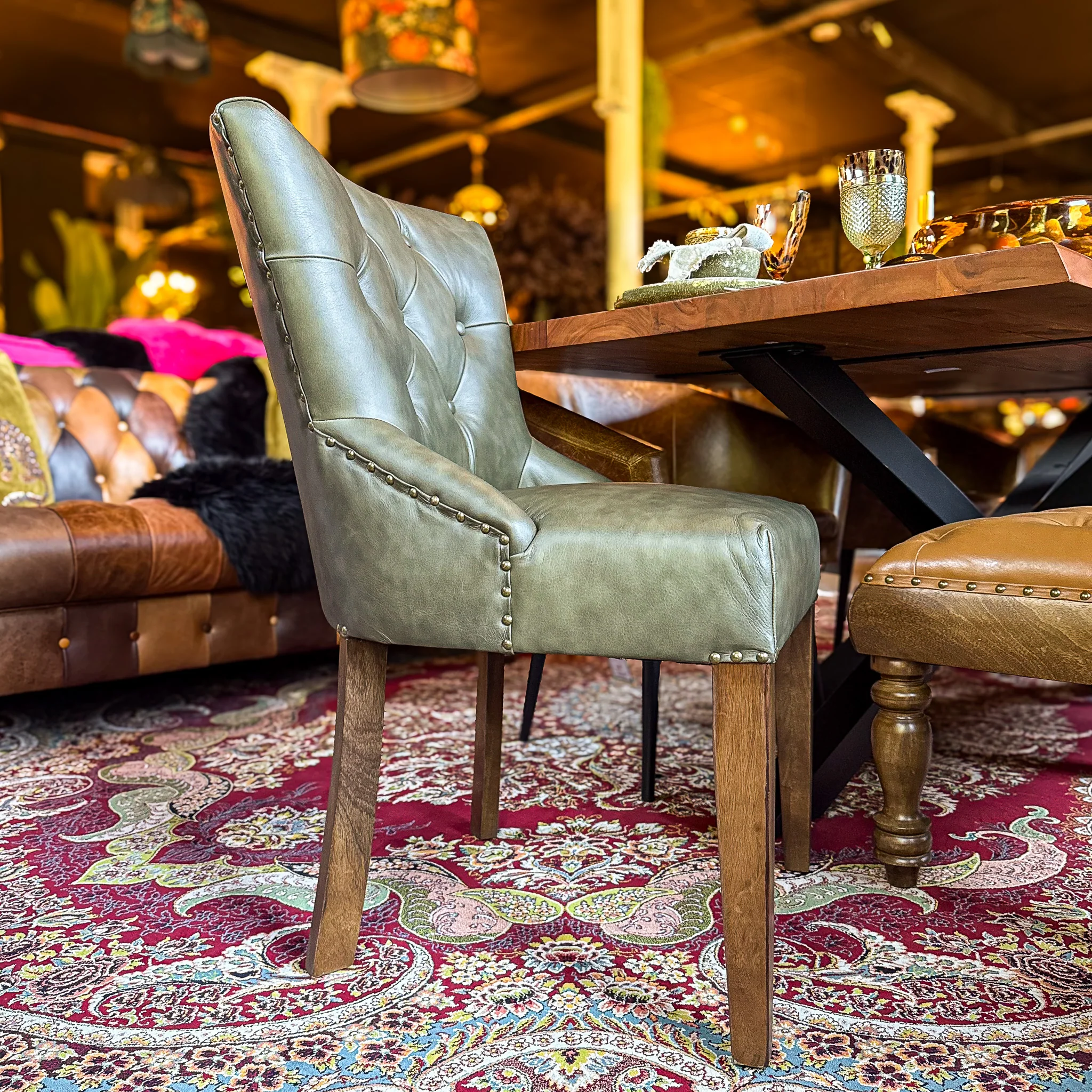 Riley Chesterfield Dining Chair in Leather - New - Image 13