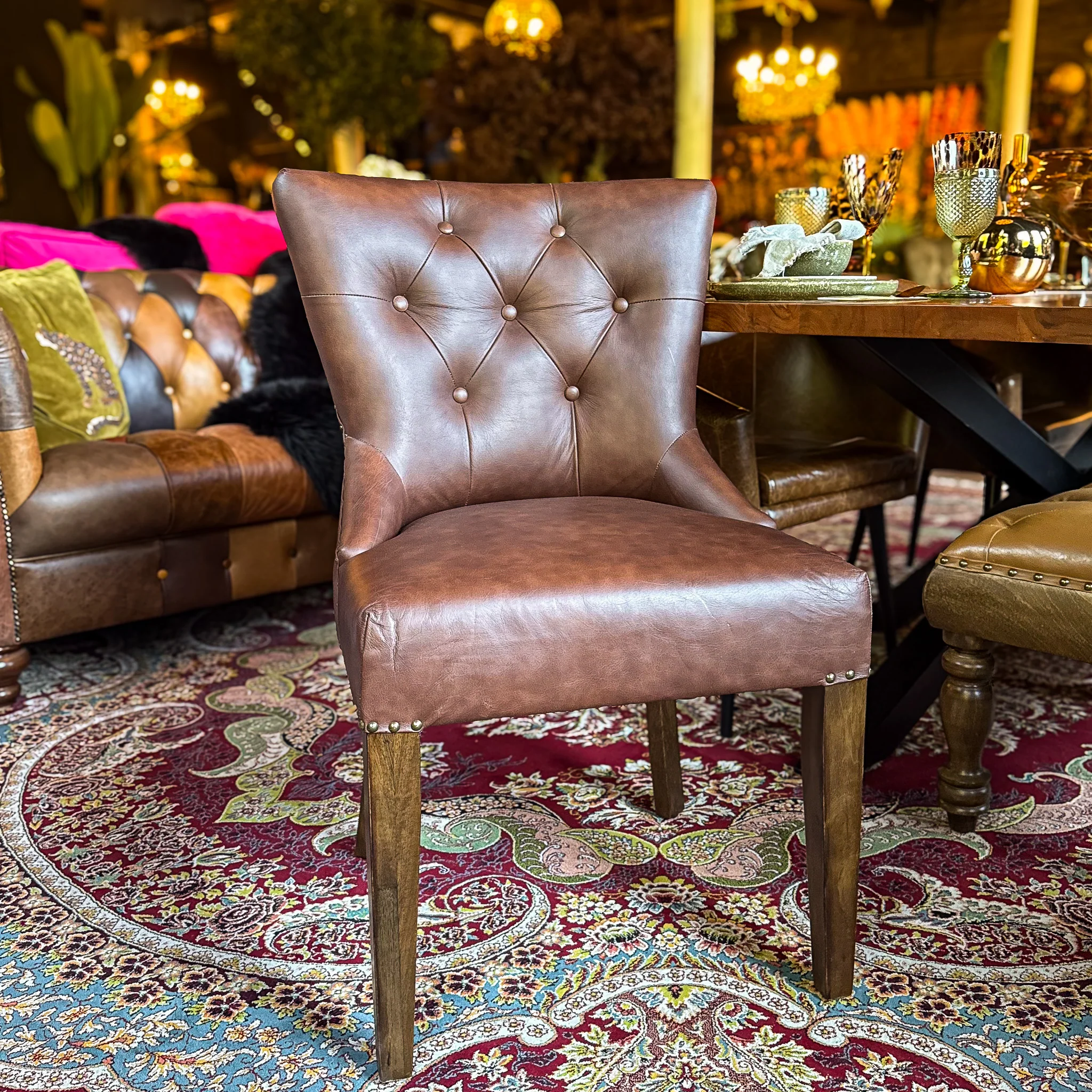 Riley Chesterfield Dining Chair in Leather - New - Image 4