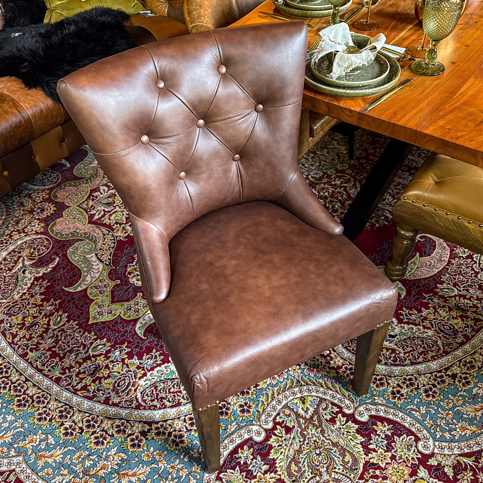 Riley Chesterfield Dining Chair in Leather - New - Image 5