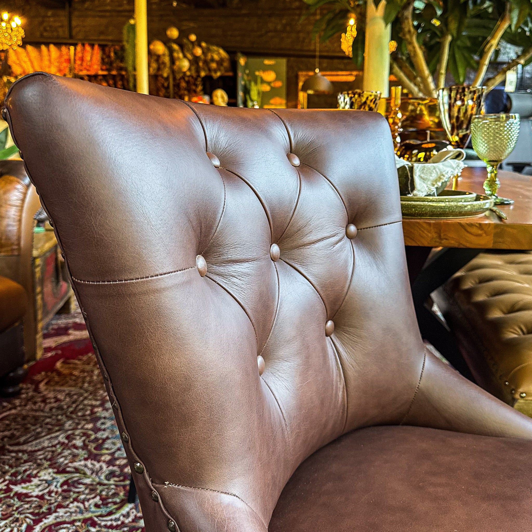 Riley Chesterfield Dining Chair in Leather - New - Image 6
