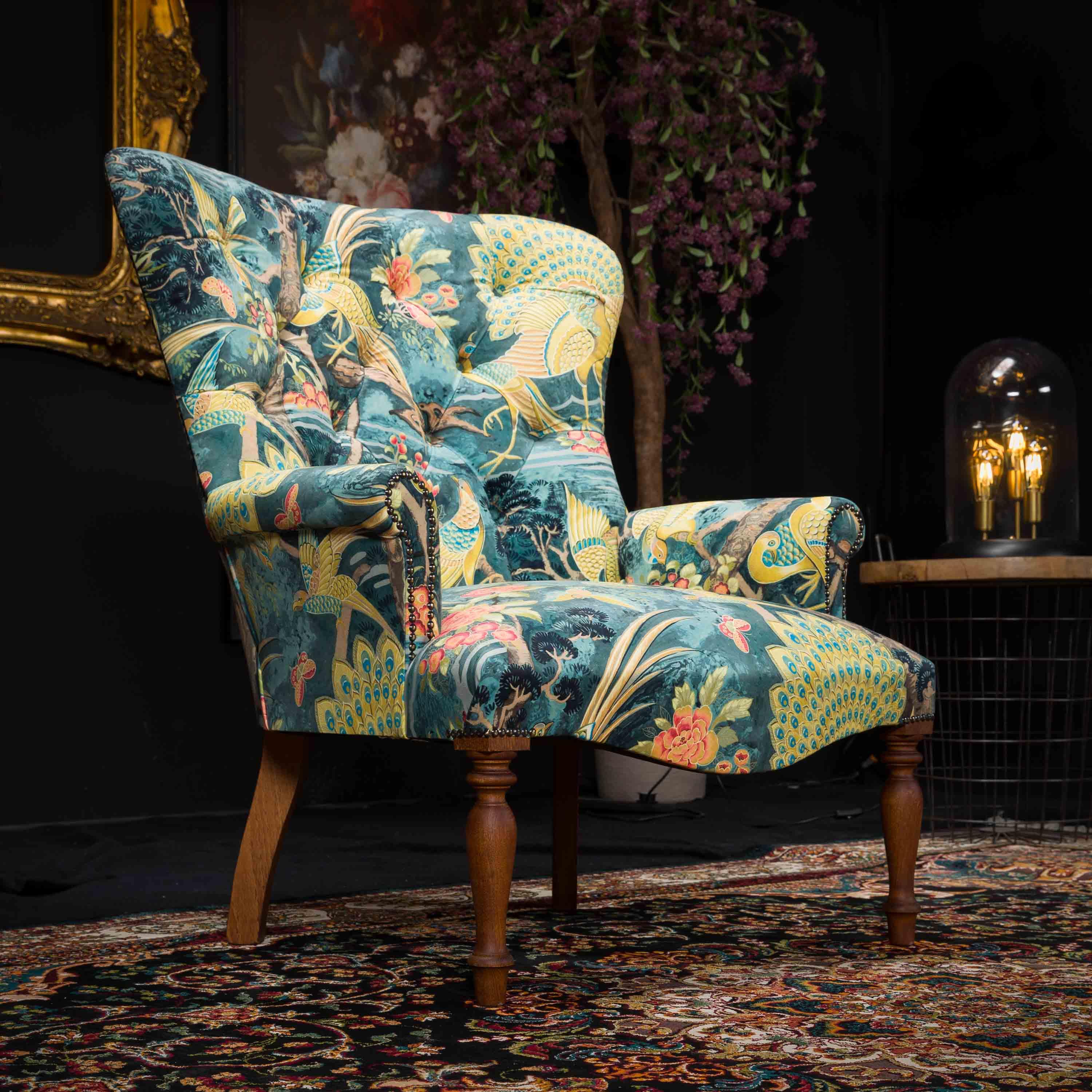 Selfridges Buttoned Wing Back Chair in Aqua Safari Peacock - Image 3