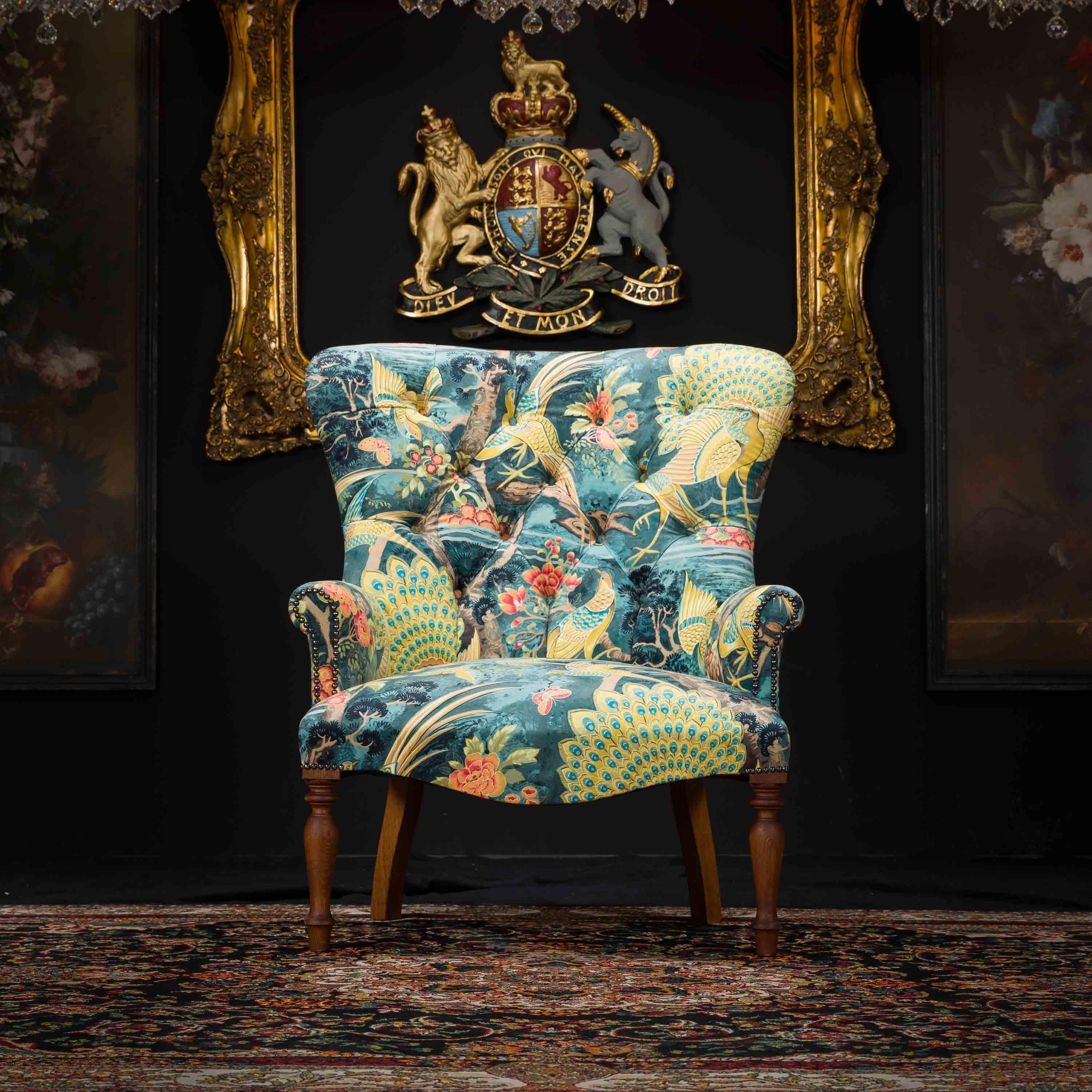 Selfridges Buttoned Wing Back Chair in Aqua Safari Peacock - Image 5