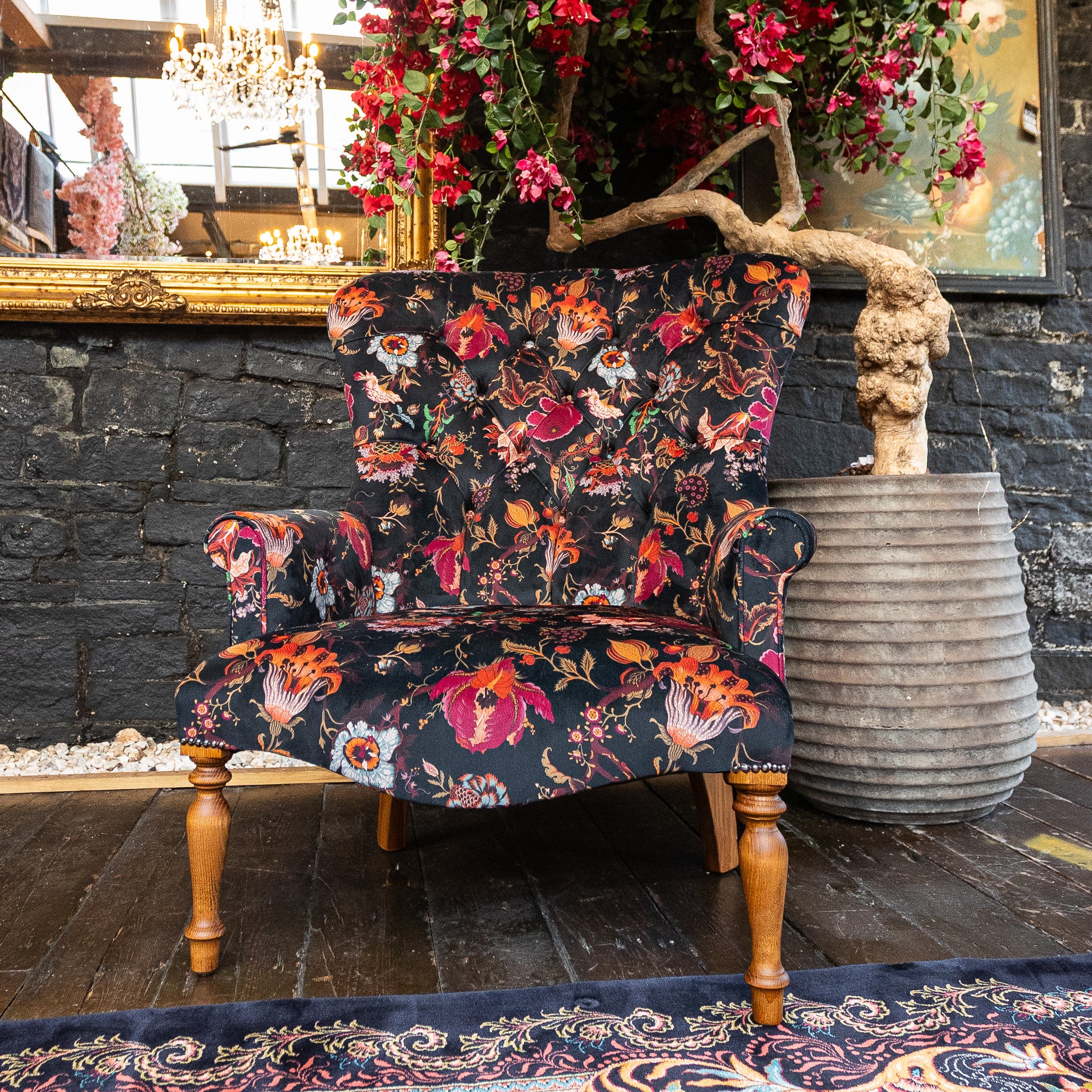 Selfridges Buttoned Wing Back Chair in Fantasia Floral Velvet - Image 3